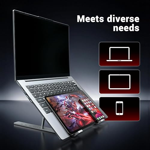 Miniatura 7 de Soporte para laptop, elevador de computadora de refrigeración para escritorio, 6 ángulos ajustables de aluminio ergonómico, plegable, portátil,