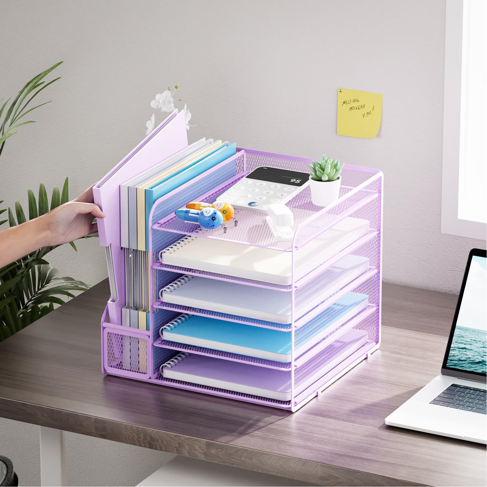 Marbrasse Organizer da scrivania e accessori, organizer per lettere a 5 livelli con porta documenti, organizer per documenti in rete per scrivania, accessori da scrivania e organizzazione per