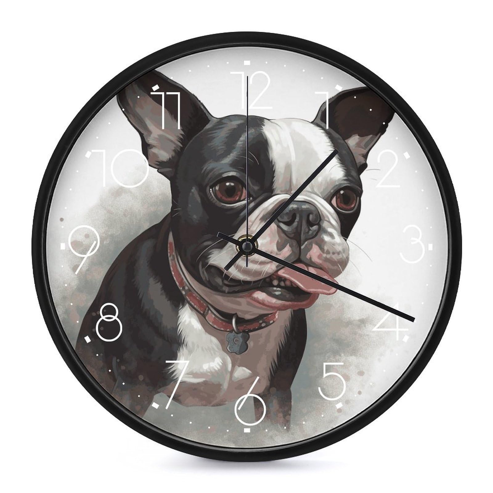 Horloge Boston Terrier pour salon : design rond 25,4 cm et silencieux
