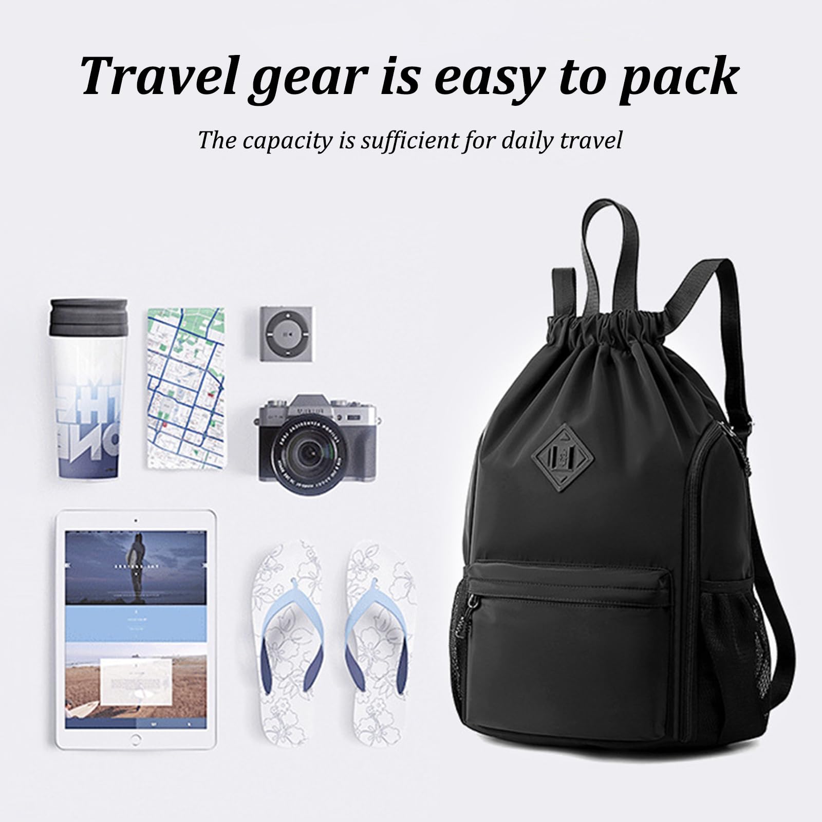 Mochila de cuerda resistente al agua con compartimento para zapatos, gran capacidad, bolsa deportiva