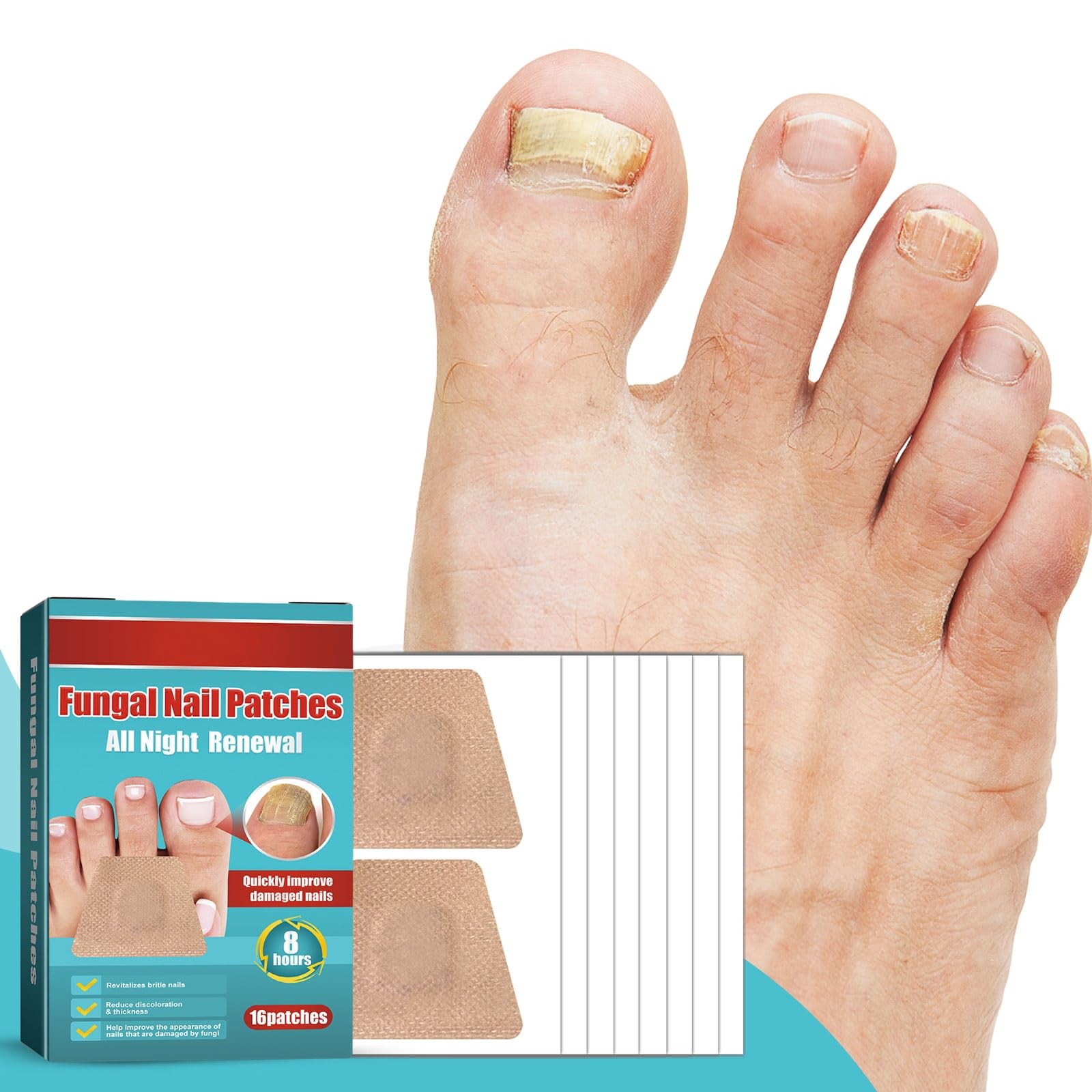 Toe Nail Patches for Fungus,Nighttime Renewal Patches,Fungal Nail Patches Toenail for Safe, Fast, and Effective Foot Care 16 Patches