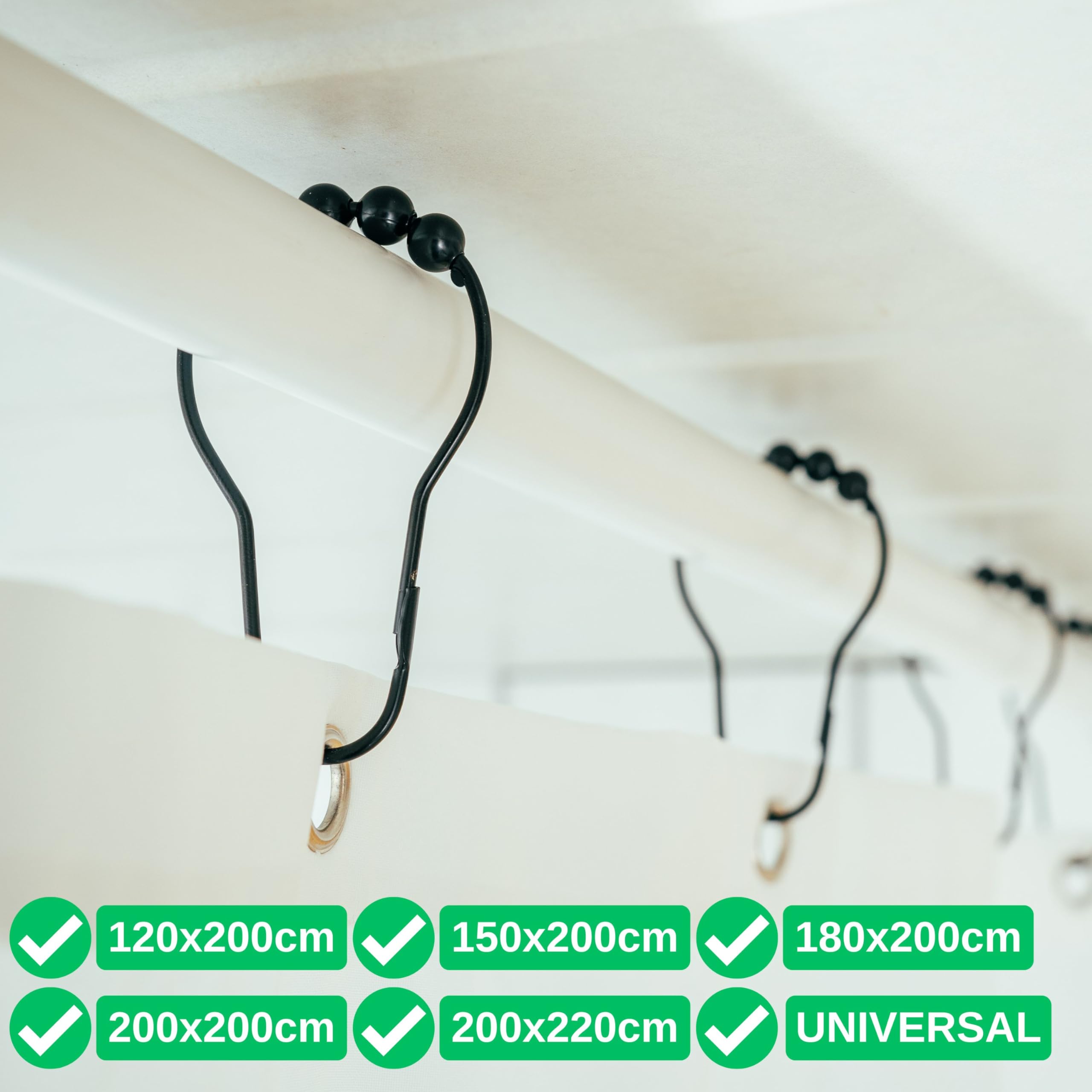Shower Curtain Rings, 12 Pack, in Black-Colour, Inner Diameter 2.7 x 1.5", for Shower Curtain Rods sturdy metal shower rings - Image 2