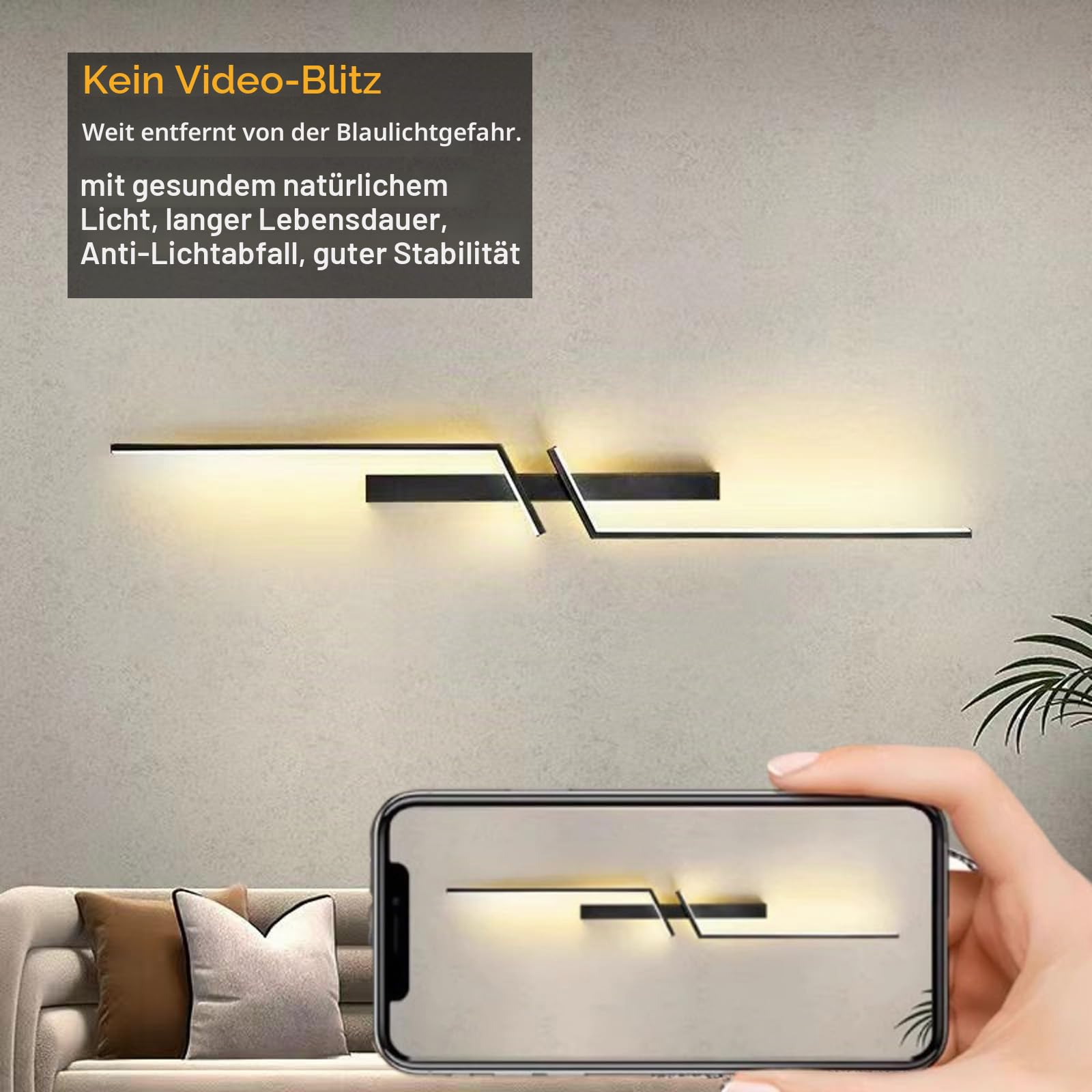 Akku LED Wandlampe Innen mit Bewegungsmelder Wandleuchte USB Aufladbar Wandbeleuchtung Kabellose Batterie Batteriebetrieben 4000K für Schlafzimmer Wohnzimmer Treppe (Schwarze,120cm)
