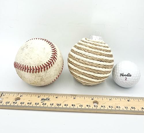 Miniatura 3 de Adornos de espiral de cuerda de yute y crema, bolas envueltas en cuerda, árbol de Navidad bohemio para el hogar, juego de 4