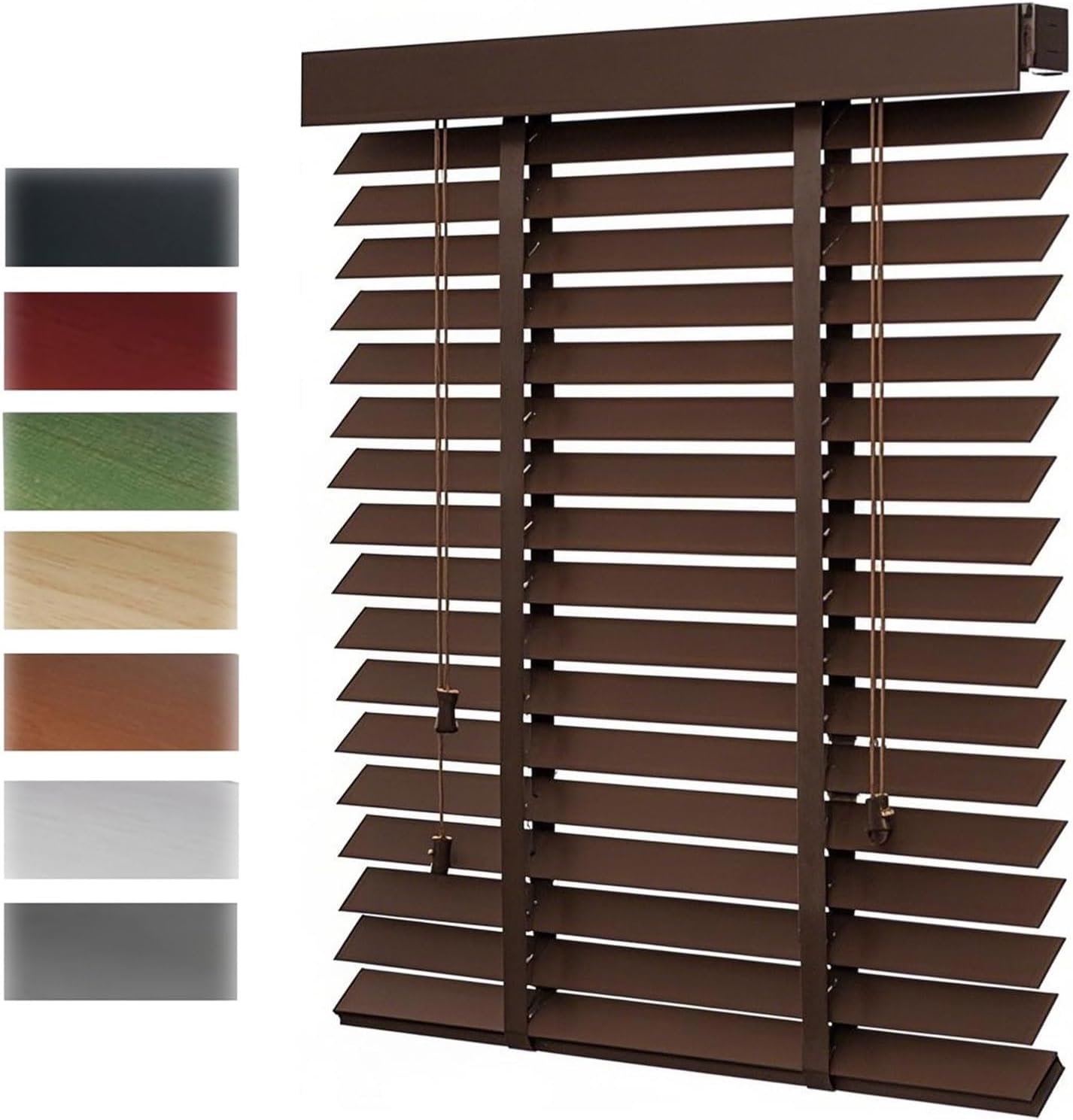 Wood Venetian Blinds for Indoor Windows, 2" Slats Horizontal Light Filtering Wooden Shades 18" 20" 29" 34" 45" 40" 36" 50" 55" 60" Wide Custom Blind Cordless for Office Home Decor(Brown)