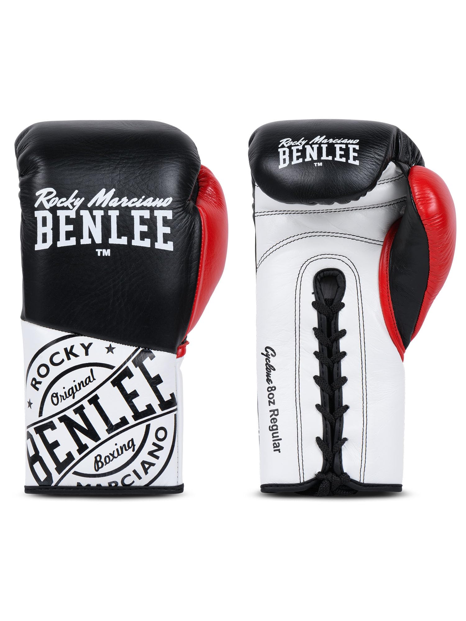 BENLEE Rękawice bokserskie ze skóry Cyclone, czarny/czerwony/biały, 08 oz R