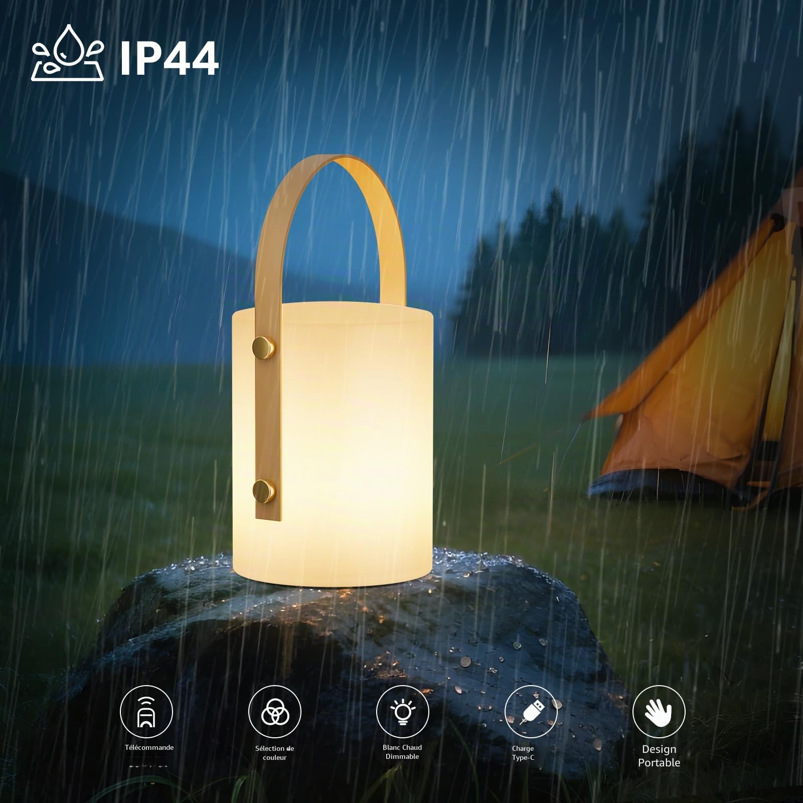 FUYO Lampe de Table Rechargeable Extérieur Portable Sans Fil, Lampe de Chevet avec 8 Couleurs RGB Gradables, Étanche IP44, pour Jardin Salon Terrasse Camping (Blanc Lot de 2)
