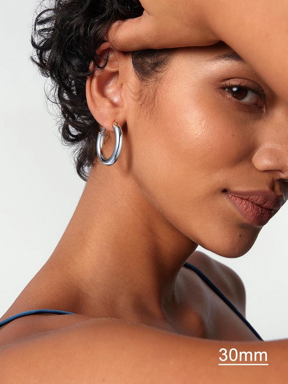 U7 Chunky Hoop Earrings for Women, Stainless Steel Hoops Earring, Classic Polished Thick Ear Jewelry, Black/Silver/Gold Hoop Earrings, 20/30/40/60/80mm - Image 2