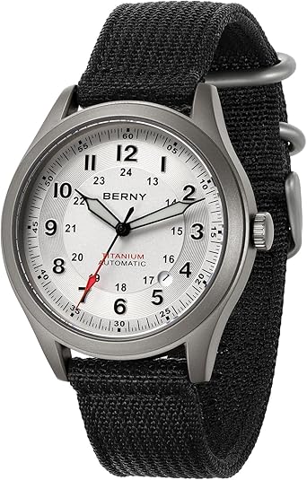 BERNY Automatic Titanium Watch for Men 10ATM Waterproof Men's Field Watch Super Luminous Male Analog Mechanical Military Wrist Watch AR Sapphire Crystal Date Calender Birthday Present