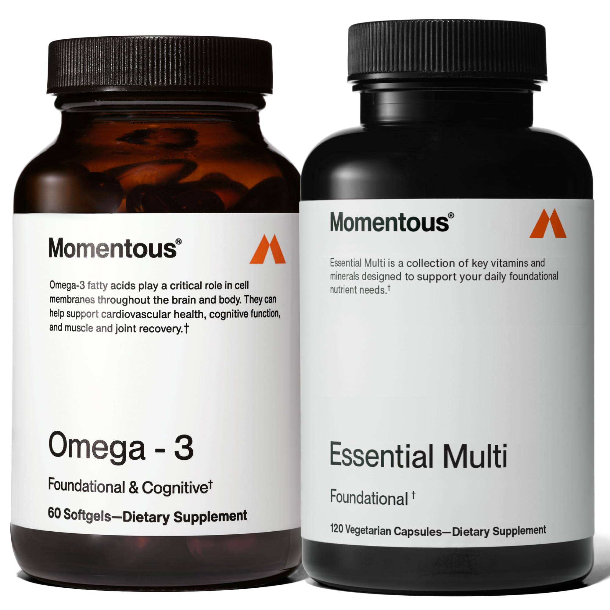MomentousOmega-3 + Multi Stack - Daily 1600mg Fish Oil Supplement & Complete Essential Vitamin & Mineral Complex to Support Joint Health, EPA & DHA - NSF Certified, Gluten & GMO-Free (30 Servings)