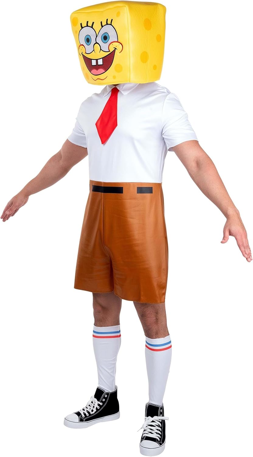Mens Classic Spongebob Costume | Adult Jumpsuit with Foam Headpiece and Socks for Halloween, Parties - Image 5