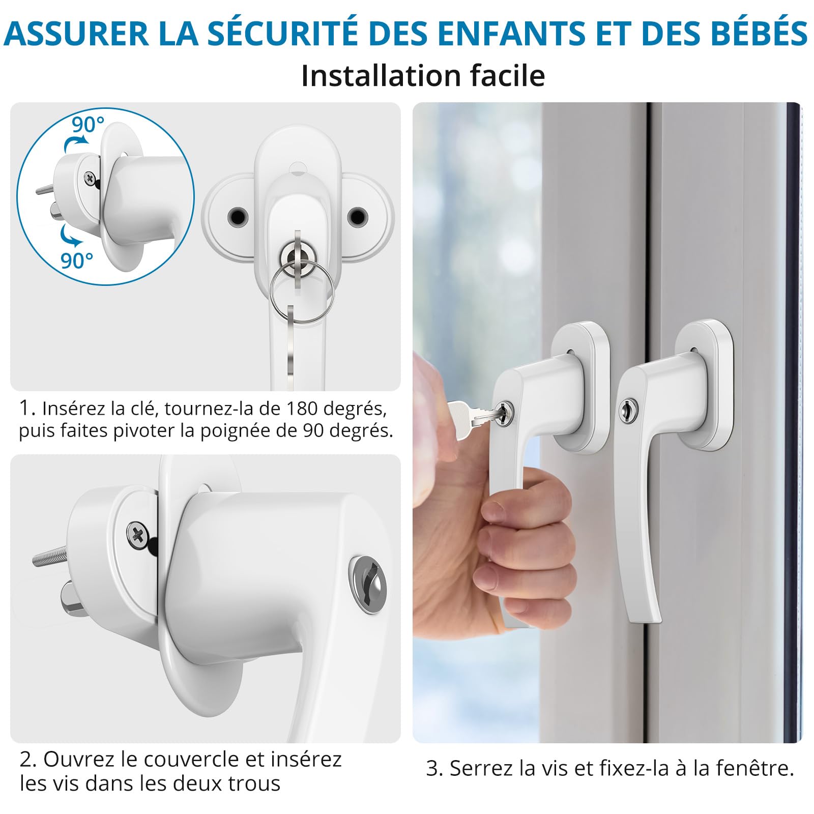 AUTOUTLET 10PCS Poignées de Fenêtre en Aluminium Blanc Poignée de Porte de Balcon Windows avec 8PCS Vis Convient à Toutes Les Fenêtres et Portes de Balcon Courantes