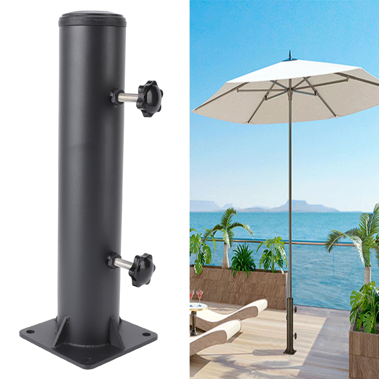 HEEPDD Portaombrelli da Giardino Robusto Rinforzato, Portaombrelli da Esterno Stabile con Modulo di Fissaggio, per Terrazze, Ombrelloni da Spiaggia, Acciaio al Carbonio
