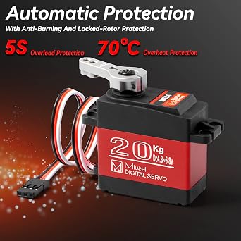 Miuzei 20KG Servo Motor High Torque Metal Gear Digital for 1/8 1/10 RC Car | Waterproof, Ds3218, 270 Degree, Standard, Steering Servos for RC Truck Crawler Boat Robot, with Aluminum 25T Horn