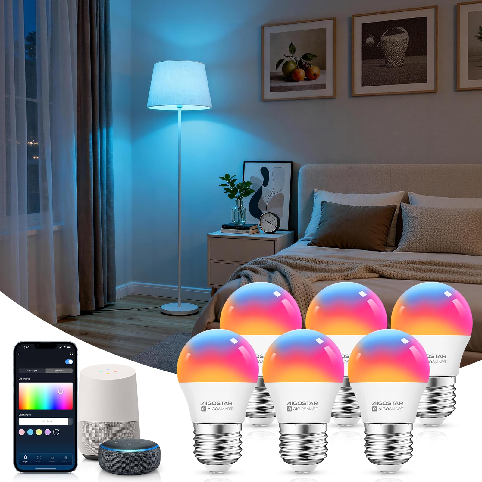 Aigostar Lampadina Alexa E14 SL2 WiFi Lampadine Smart LED 6.5W 555LM