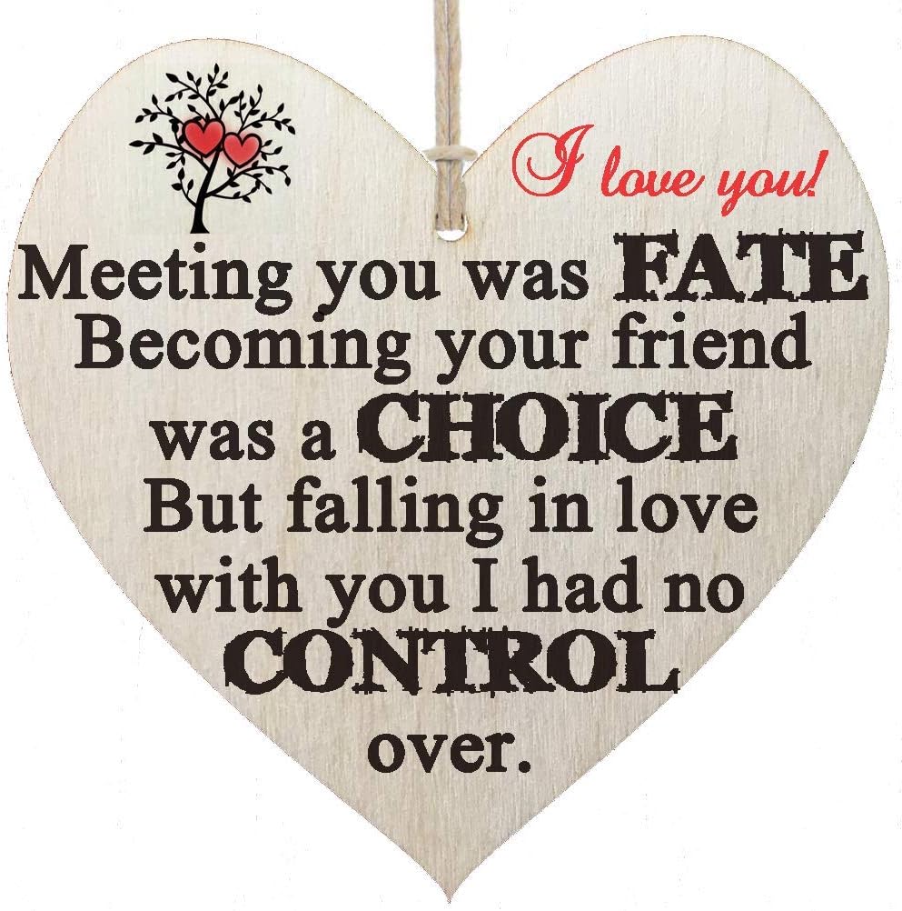 HandMadeSurprises I Love You - Meeting You Was a FATE Falling In Love With You I Had No Control - Wooden Hanging Plaque GIFT Sign - I Love You GIFT