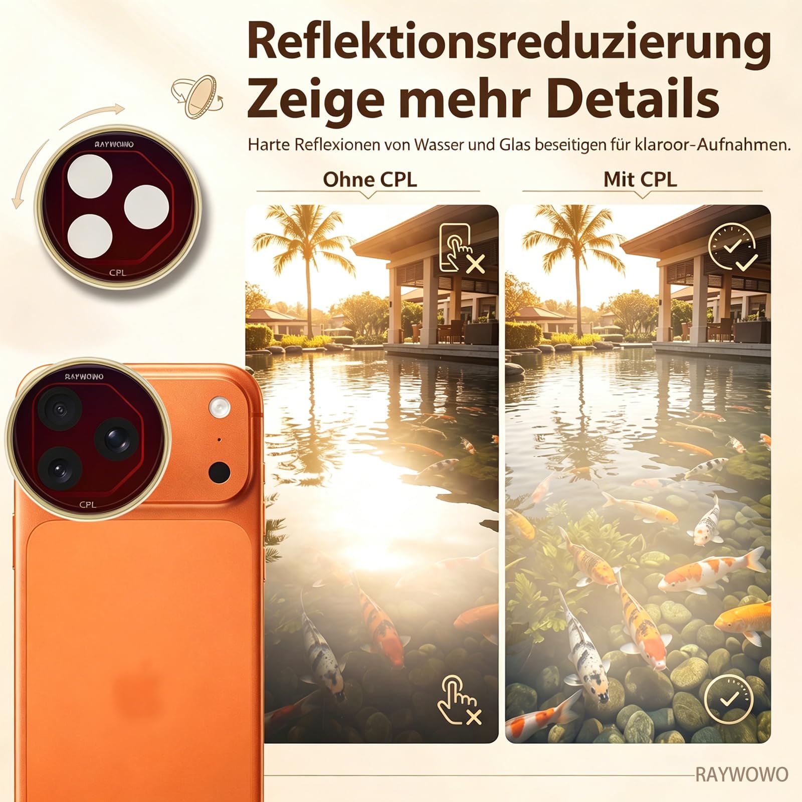 Filtro CPL con anello adattatore magnetico – adatto per iPhone 17 Pro (Cosmic Orange)