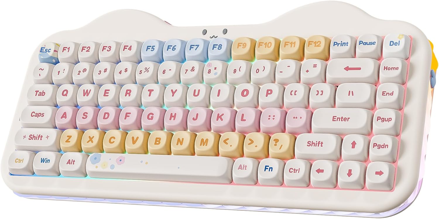 YUNZII C75 Wireless Mechanical Keyboard,75% Layout, Hot-Swappable NKRO,BT5.0/2.4G/USB-C Mode,Dye-Sub PBT MOA Keycaps,RGB Gasket Mount,Cute Cake Design for Mac/Win/Gaming (Beige, Milk V2 Switch) Beige Milk V2 Switch
