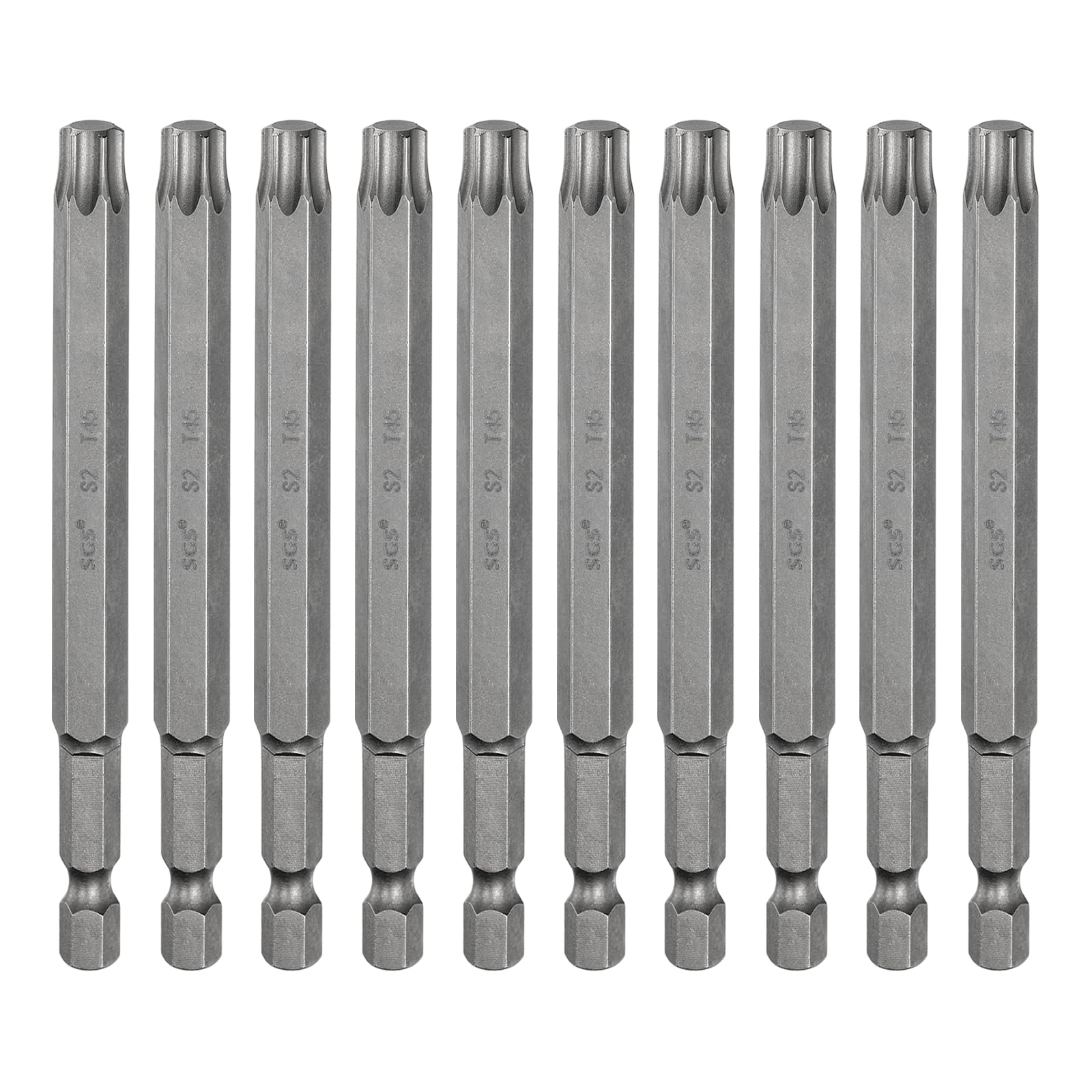 sourcing map 10pcs T45 Torx Head Screwdriver Bit 1/4" Hex Shank 4" (100mm) Long Magnetic No Hole Tip Tamper Proof 6 Point Star Screw Driver Drill Bits S2 Steel Industrial Power Screwdrivers