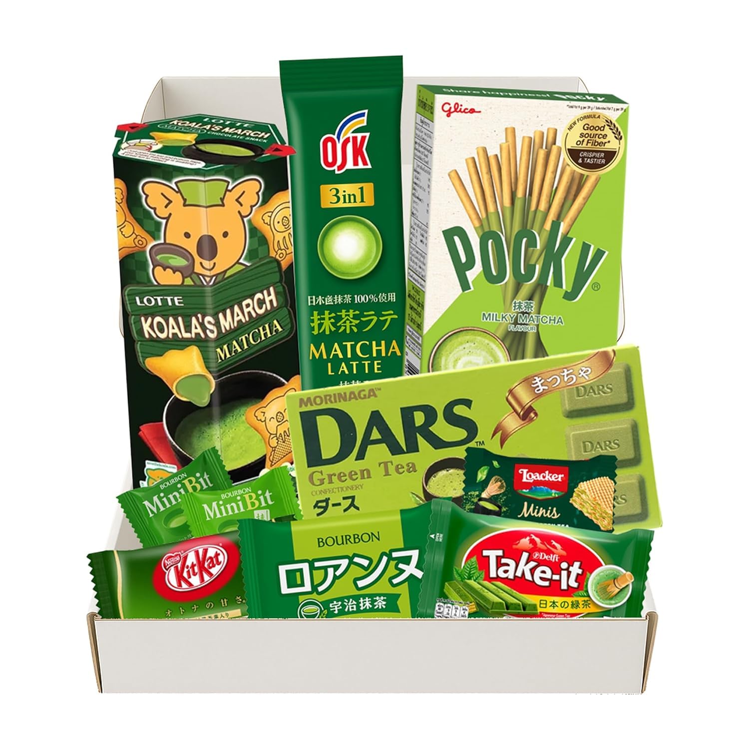 Matcha Lover Chocolate & Candy Assortment Snack Box – Premium Japanese Snacks, Chocolates & Sweets – Unique Gift for Women, Birthday Treats, Aesthetic Green Tea Goodness - Includes Instant Match Latte Drink (Matcha)