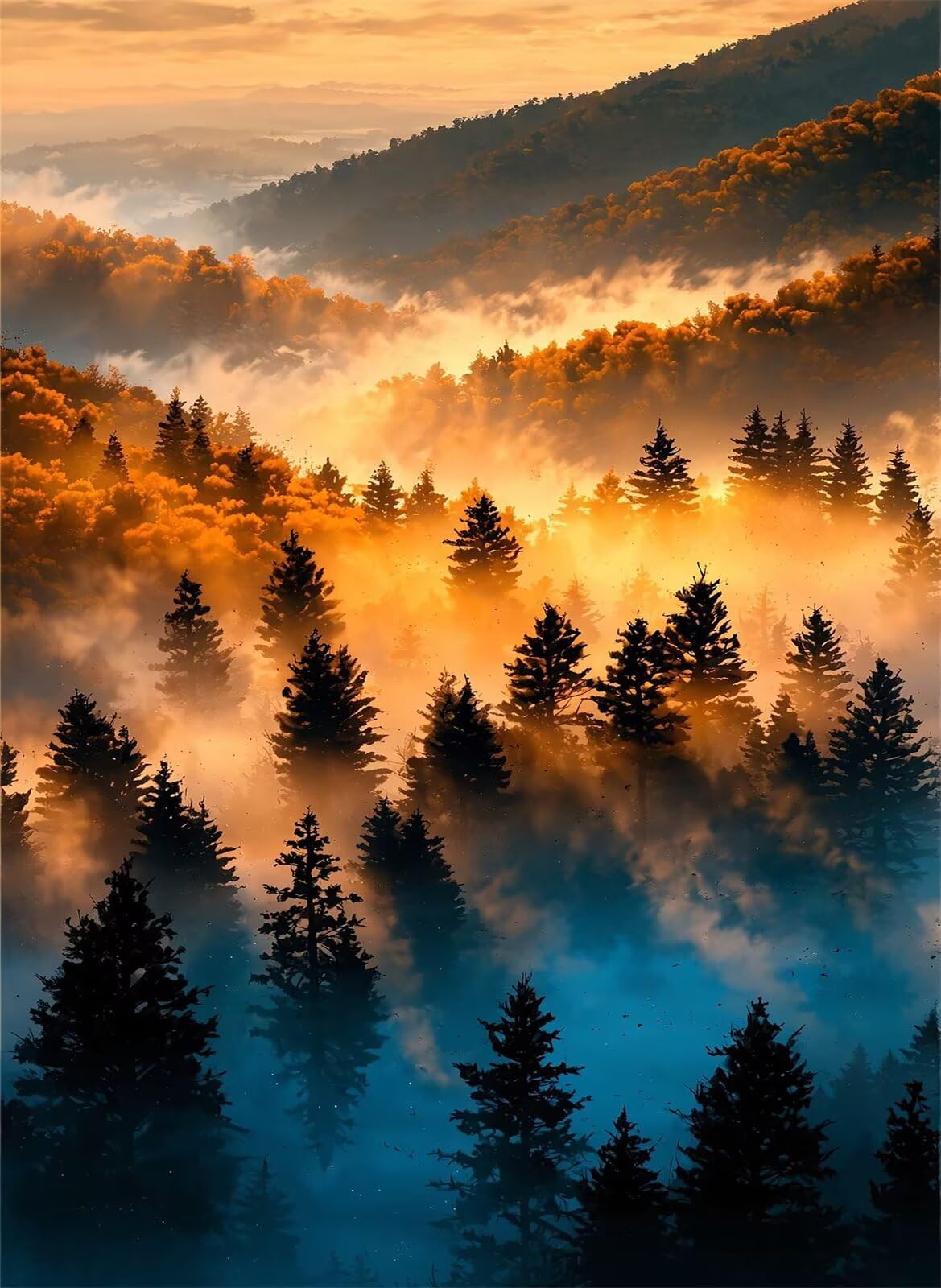 Rompecabezas de 5000 Piezas para Adultos - Bosques Niebla Atardecer | Arte Exquisito y Decoración de Pared 156x105cm | Pasatiempo Desafiante y Nivel Imposible para Regalo
