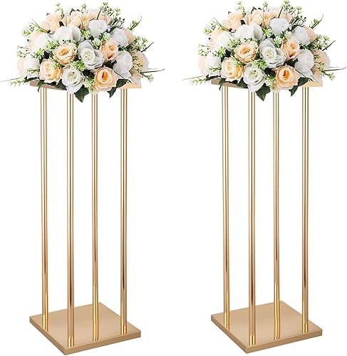 10 jarrones rectangulares, centros de mesa de boda para mesas, soporte geométrico de metal para flores, dorado, 23.6 pulgadas de alto, jarrón de