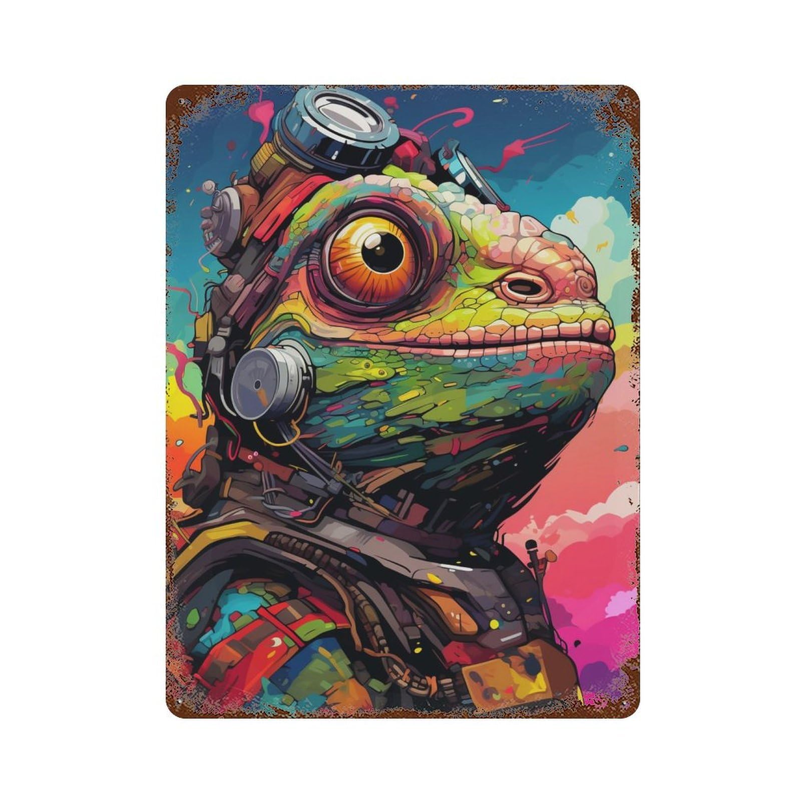 Vintage Metal Tin Sign Lizard Artwork 15.7"x11.8", Classic Wall Plaque for Pub, Kitchen And Man Cave Decor