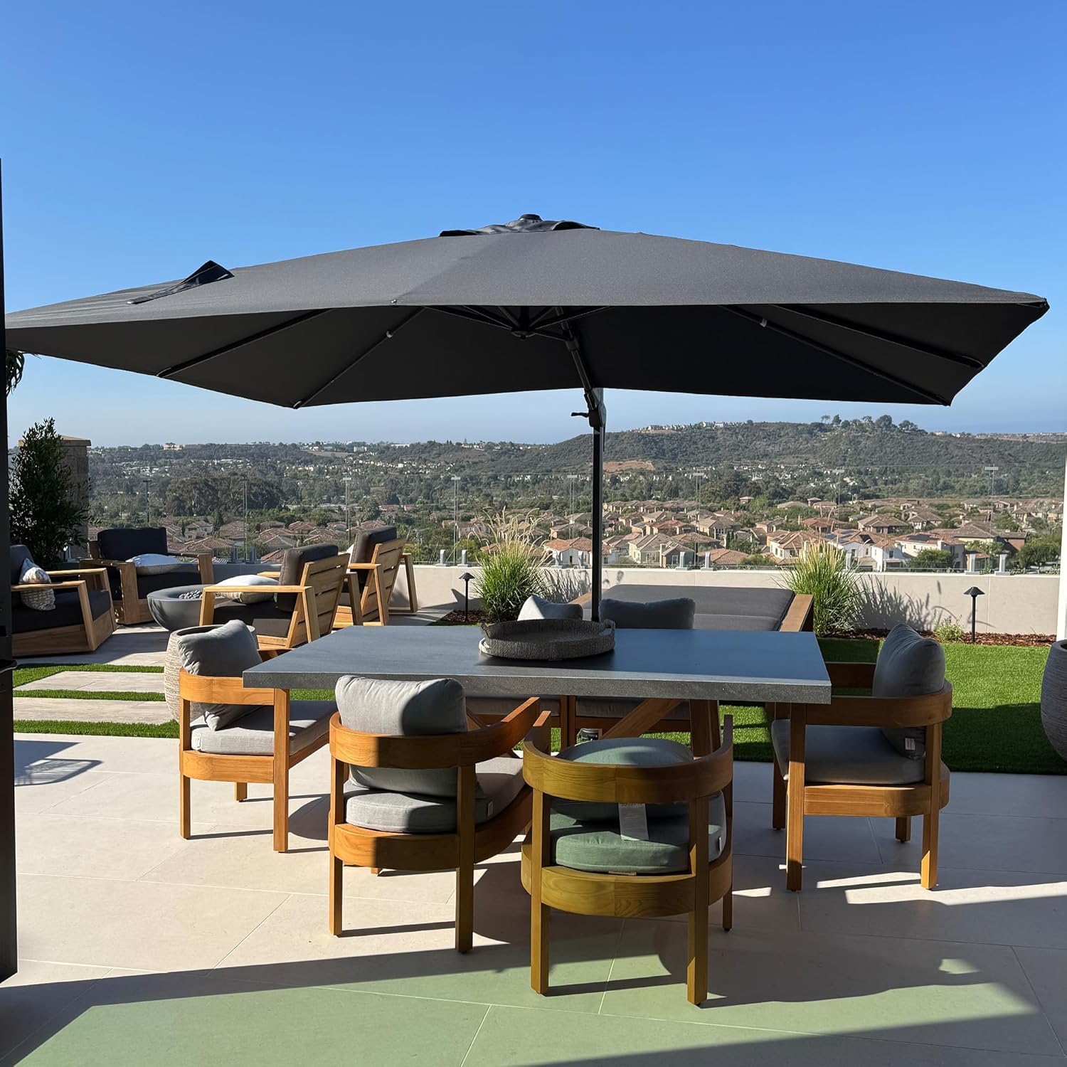 PURPLE LEAF Sonnenschirm Twist 360 × 270 cm Alu Mast 360° Rotation, Grau | Aluminiumguss-Griff, Beidseitig Axial Schwenken, Robuste 8-Streben-Konstruktion, 5-Fach Neigbar, XL-Schatten Ampelschirm