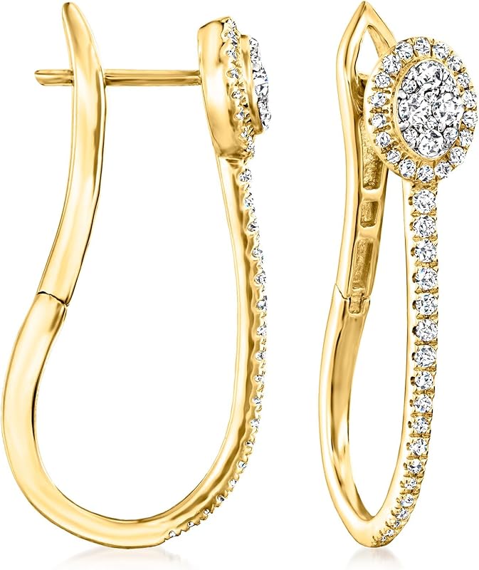 Ross-Simons 0.50 ct. t.w. Diamond Cluster Elongated Hoop Earrings in 18kt Gold Over Sterling