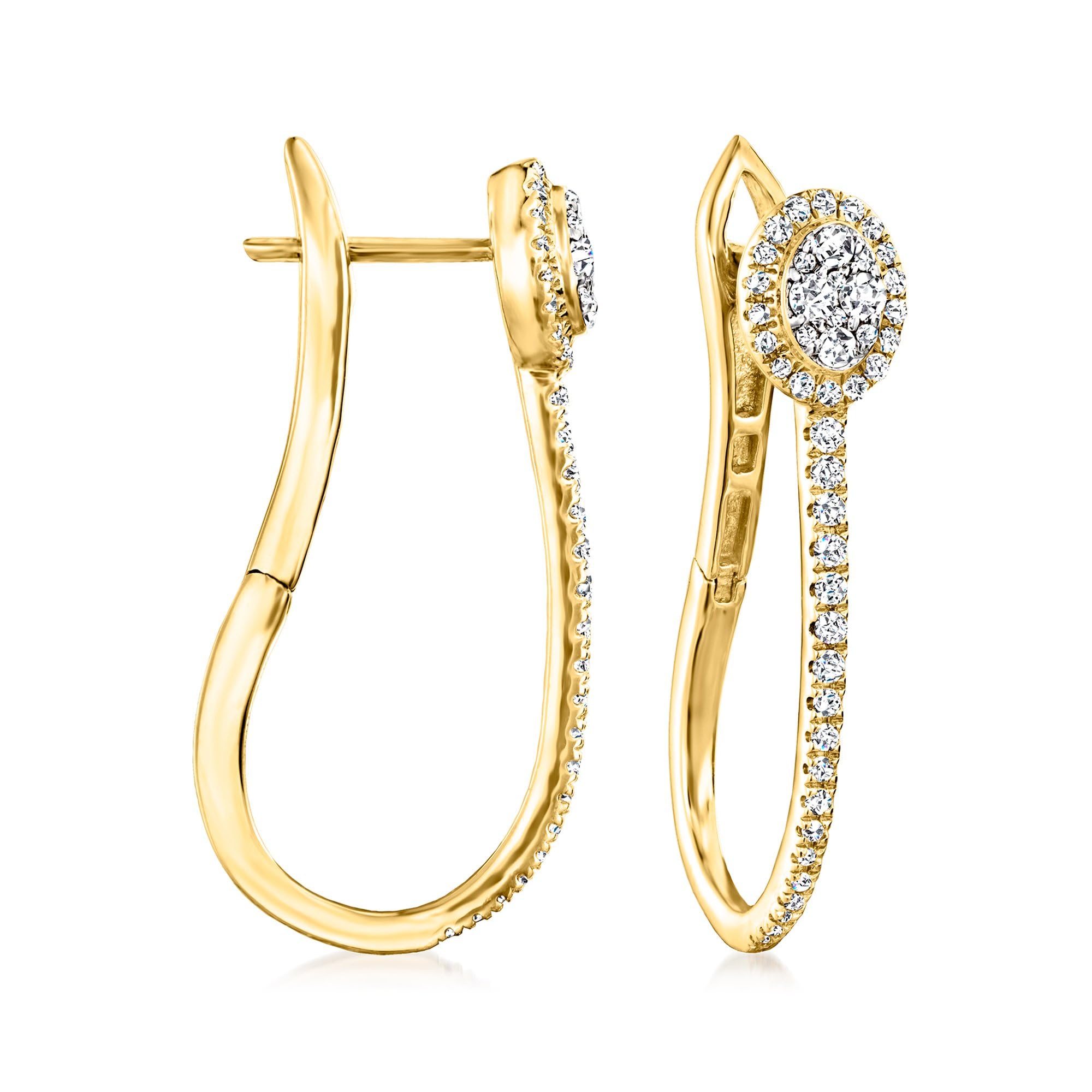 Ross-Simons 0 50 ct t w Diamond Cluster Elongated Hoop Earrings in 18kt Gold Over Sterling