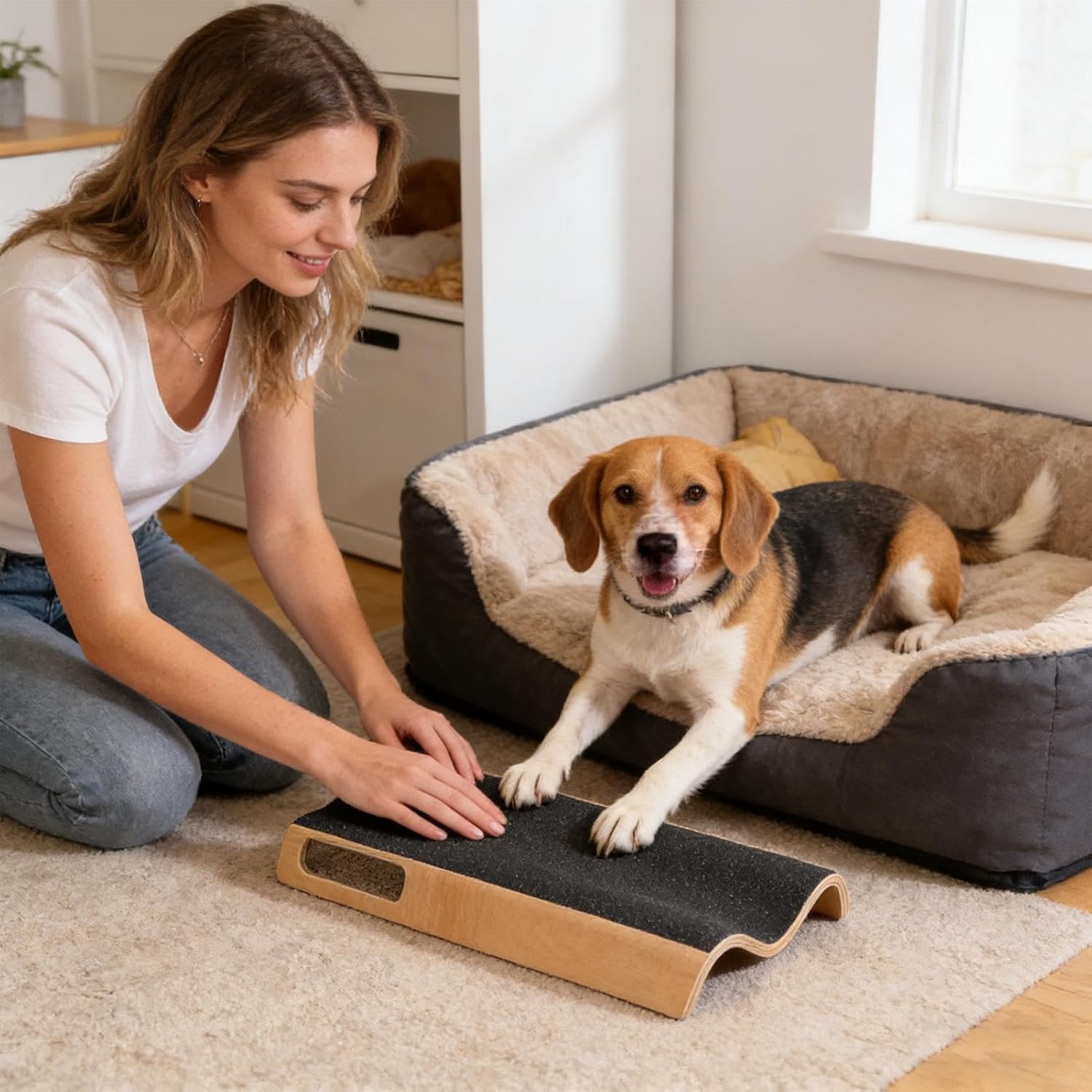 Dog Nail Scratcher Board, M Shaped Puppy Training Tool, with Double Sided Claw Grooming Design Pet Care Accessory for Home Indoor Bedroom Balcony Apartment Dormitory Travel