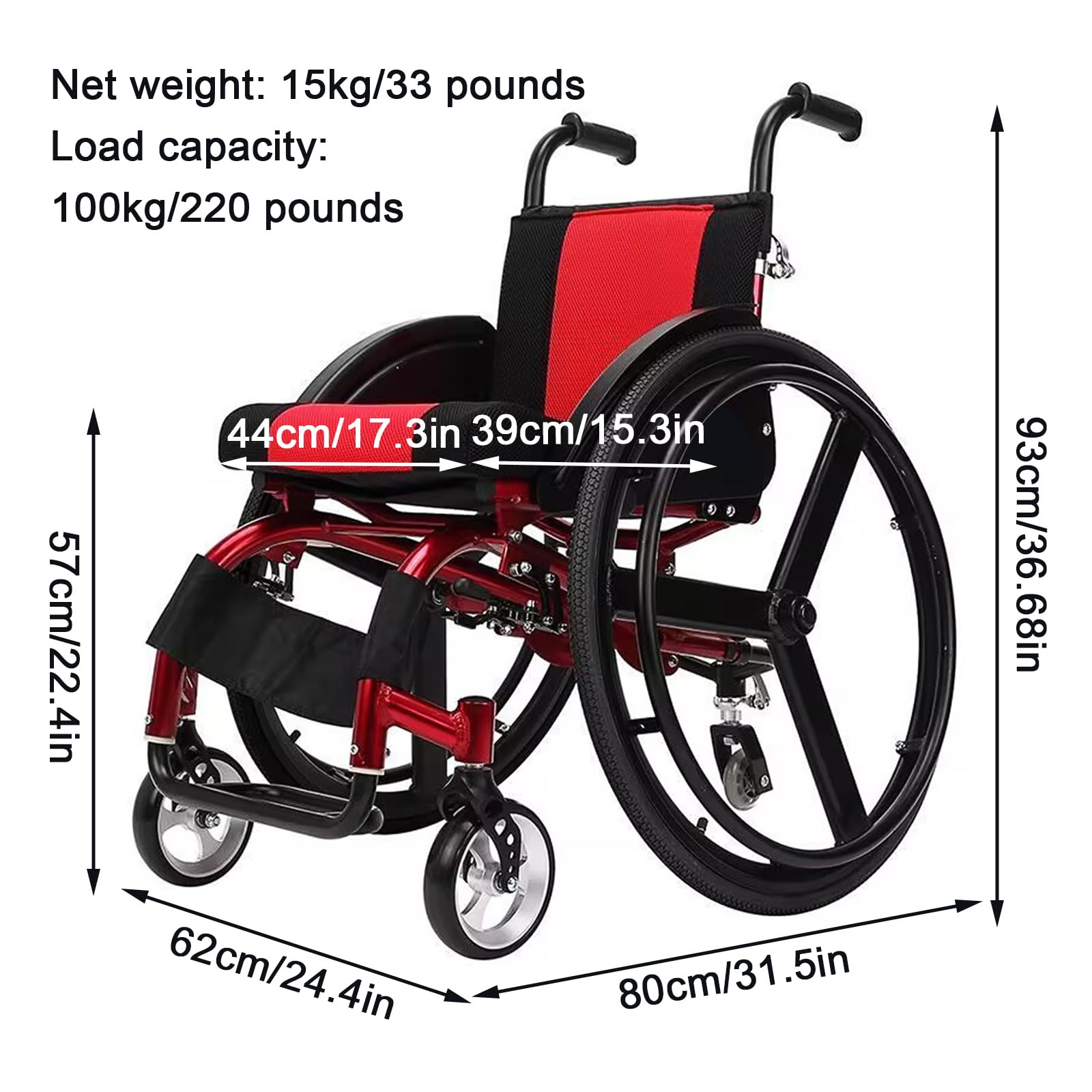 Silla De Ruedas Deportiva Ligera Plegable,Silla De Ruedas De Aleación De Aluminio,reposapiés oscilante, Altura Regulable,sillas De Ruedas Manuales Autopropulsadas(B)