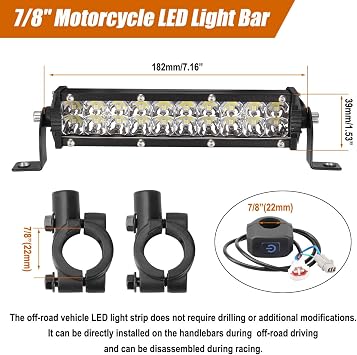 Dirt Bike Light Bar LED 60W 2500LM Motorcycle Headlight Kit Switch Universal for 7/8 Handlebars CRF110 CRF230F CRF250F TTR110 TTR110E 2008-2022 KLX110 KLX140 RM85 RMZ250 YZF450 All Years Pit Bike