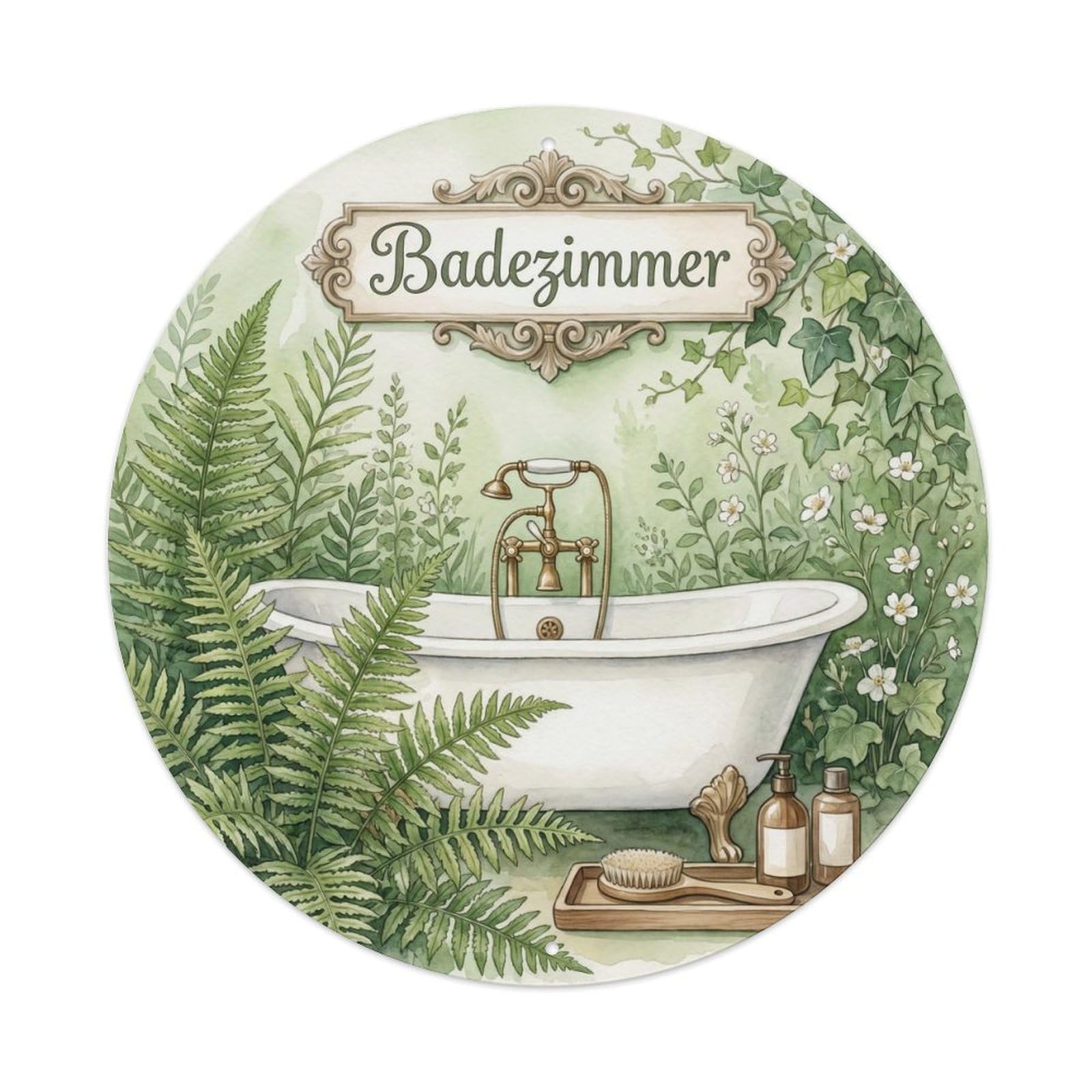 Badezimmer Botanical Shabby Bathroom Decor Vintage Metal Tin Sign Plaque Wall Decor for Cafe, Club, Garden Round Metal Poster 8x8Inch