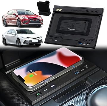 New Version Car Wireless Charger for Toyota Camry 2018 2019 2020 2021 2022 2023, 15W Fast Phone Charging Box for i-Phone Sam-Sung, Center Console Interior Accessories