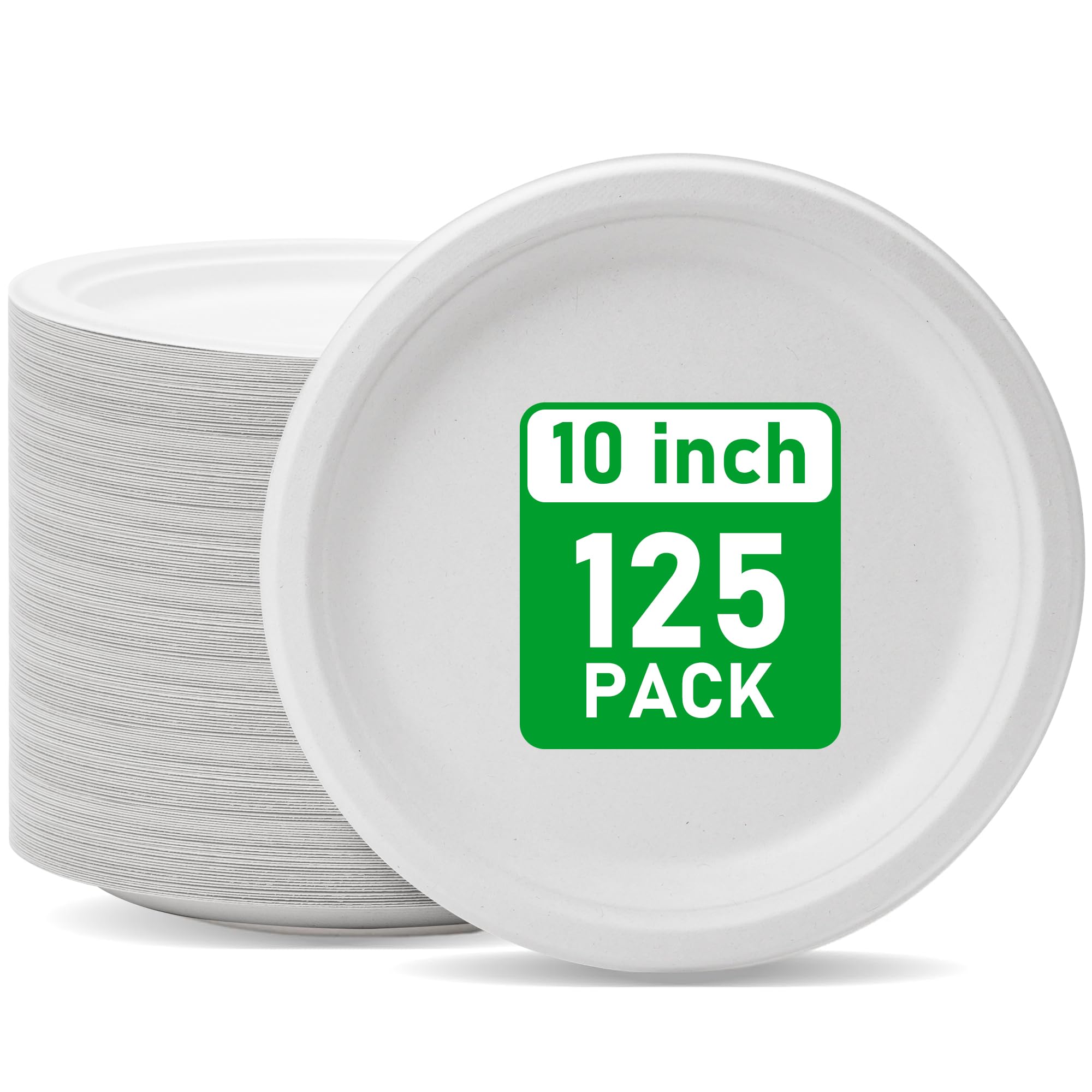 RACETOP Pappteller, kompostierbarer Pappteller, Einweg-Bagasse-Teller, strapazierfähig, biologisch abbaubar, umweltfreundlich, aus natürlichen Zuckerrohrfasern, 25 cm, 125 Stück