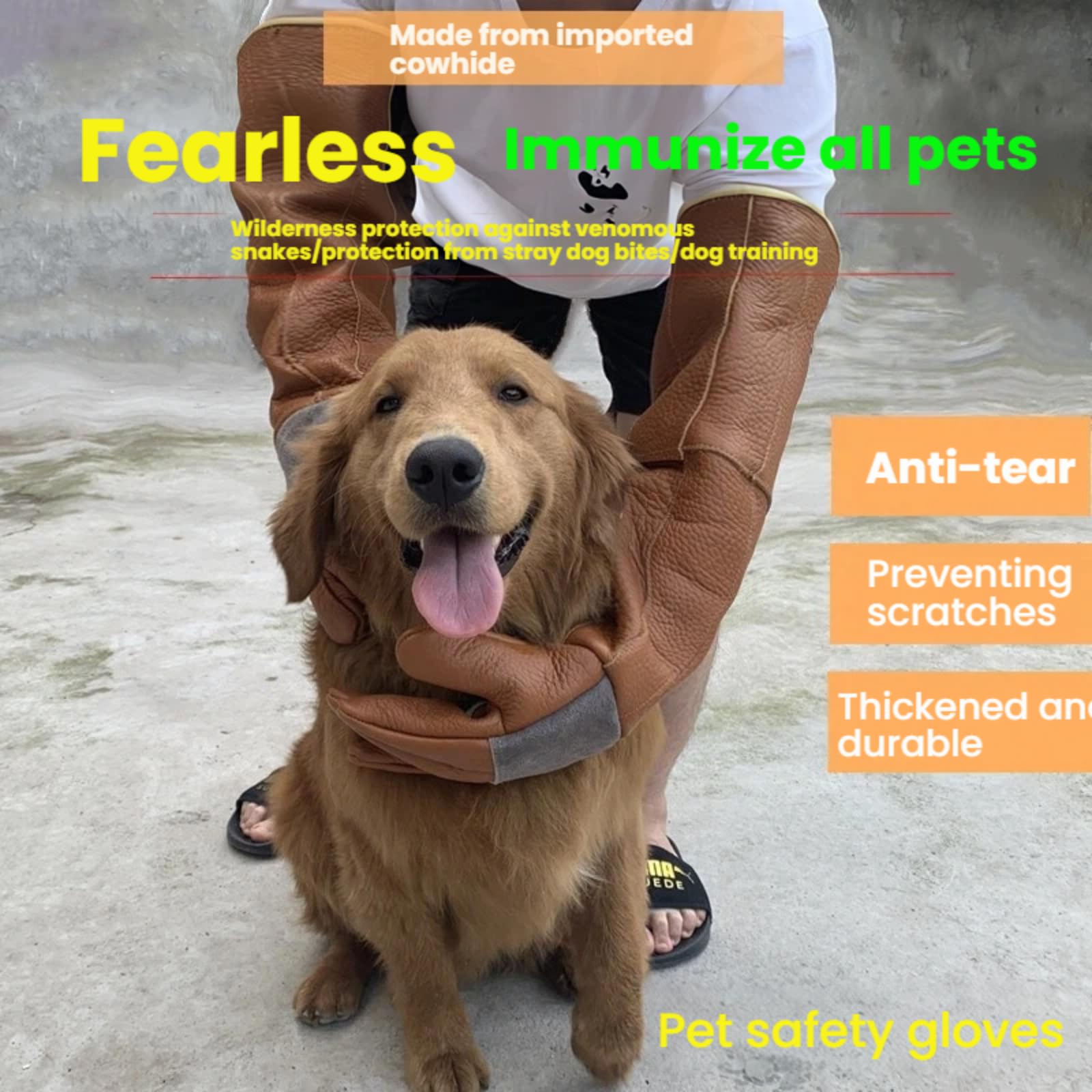 Guantes de manipulación de animales a prueba de mordeduras, 60 cm extendidos de cuero vacuno auténtico, antimordeduras, antiarañazos, resistentes a desgarros, para entrenamiento de perros, aseo de