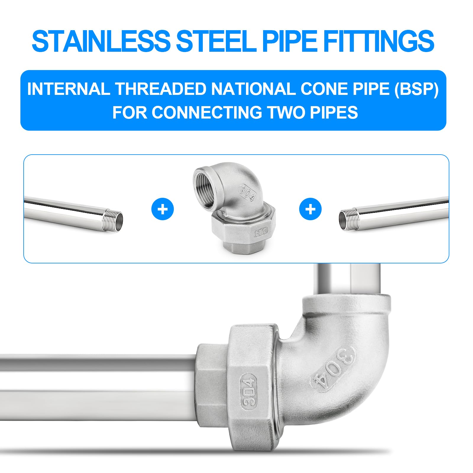 TAISHER 2 PCS 304 Stainless Steel 90 Degree Elbow Union,1" BSP Female X 1" BSP Female Cast Pipe Fitting