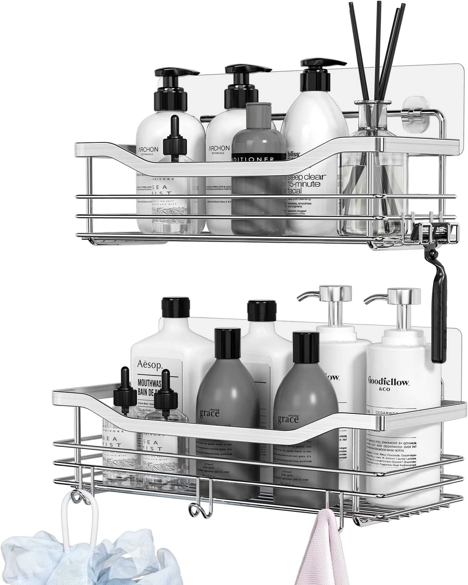 Amig - Estantería De Ducha Colgante – Organizador De Baño Con 2 Niveles Para Mampara – Cesta Sin Taladro Amig - Estantería De Ducha Colgante – Organizador De Baño Con 2 Niveles Para Mampara – Cesta Sin Taladro