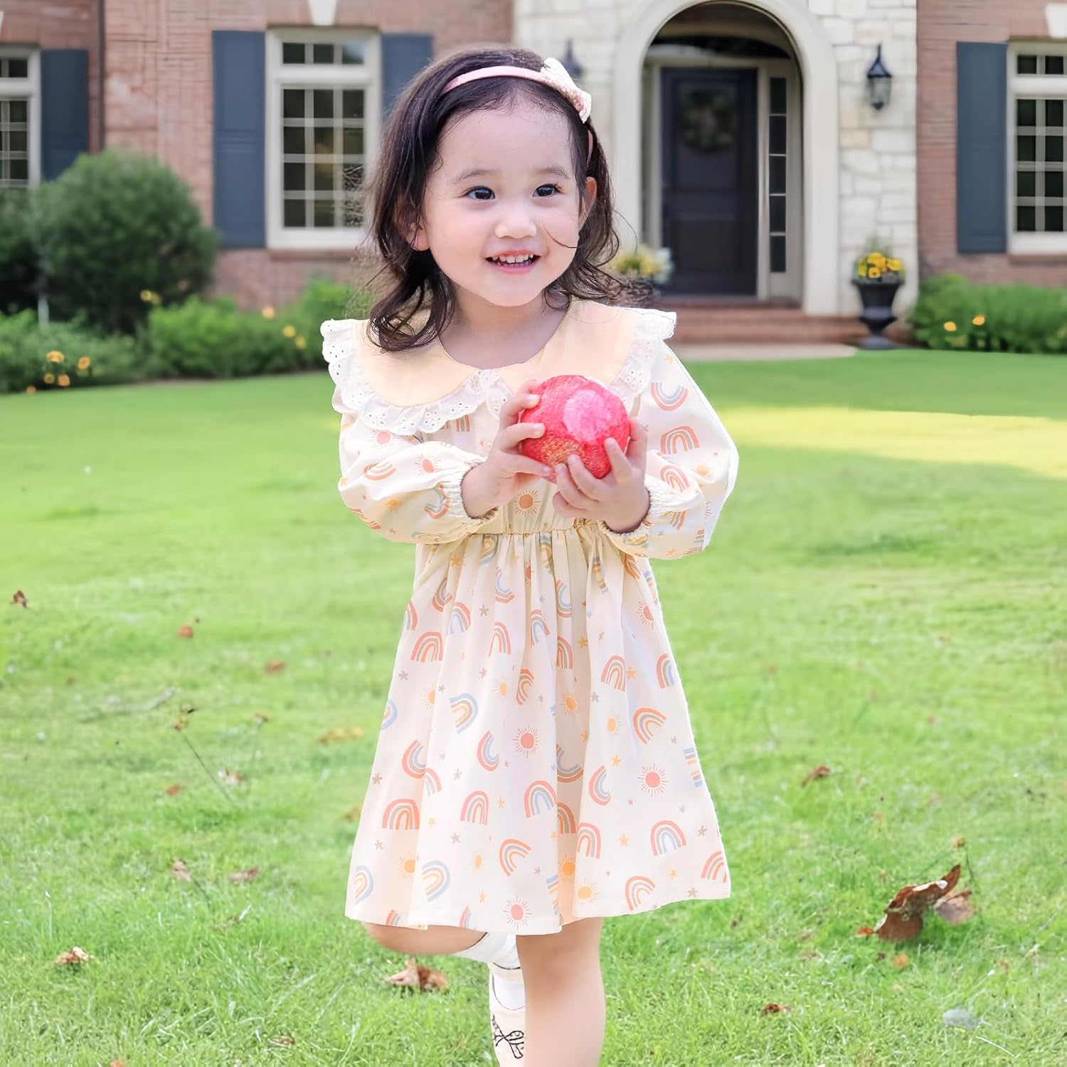 MHJY Baby Toddler Girl Dress Long Sleeve Fall Playwear Dress with Bag Floral Princess Dress - Image 2