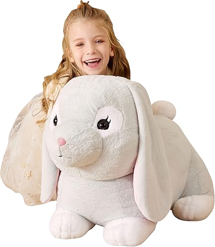 EARTHSOUND Juguete de peluche de conejo gigante, conejito realista grande, juguetes suaves de gran tamaño, lindo peluche enorme y esponjoso de gran