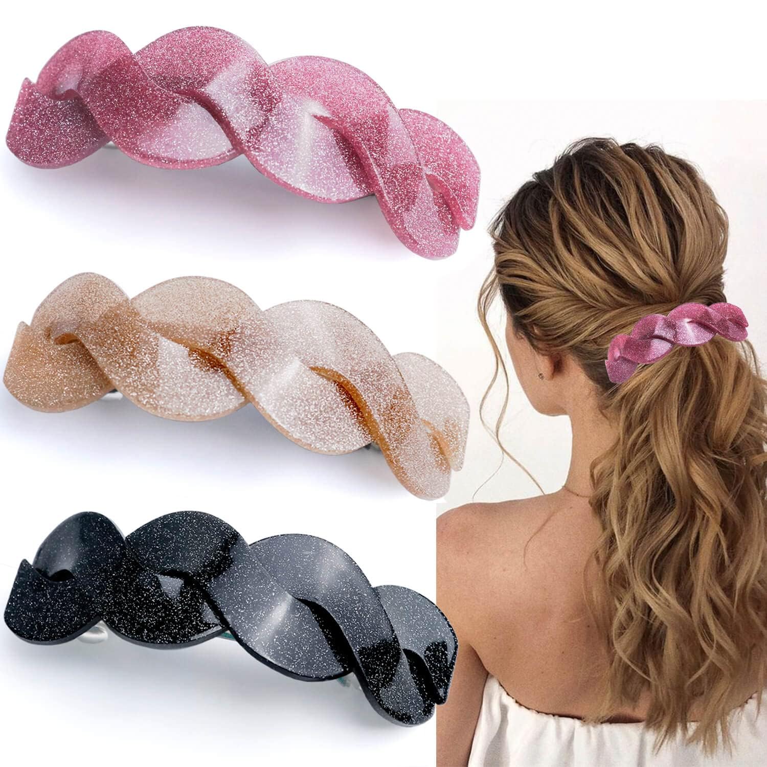 3 Pieces Large Barrettes for Women, Interweave Wider Hair