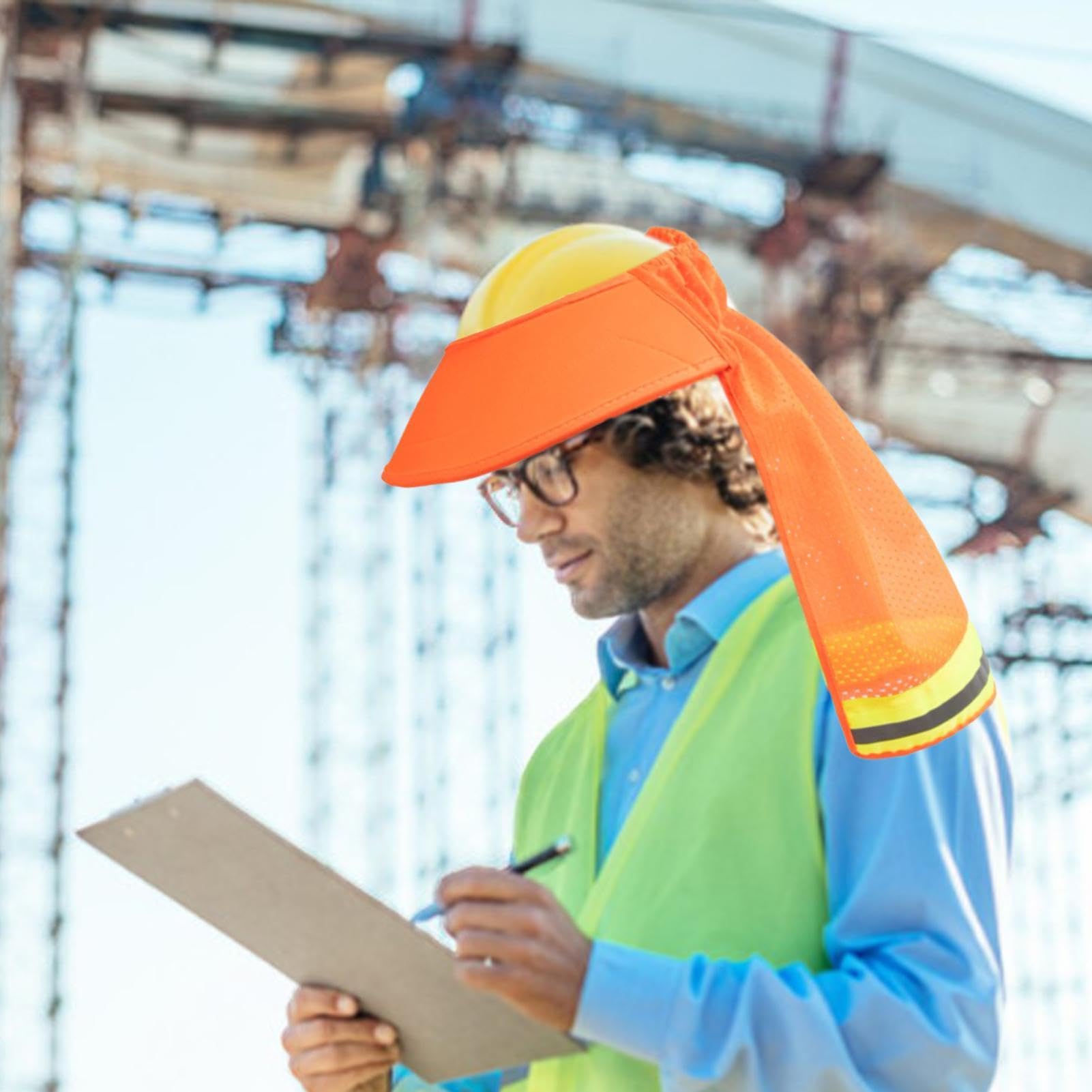 Parasol pour Casque De Sécurité, Parasol en Maille À Bord Complet avec Bande Réfléchissante, pour Chantier De Construction Extérieur Et Extérieur À Long Terme, Haute Visibilité