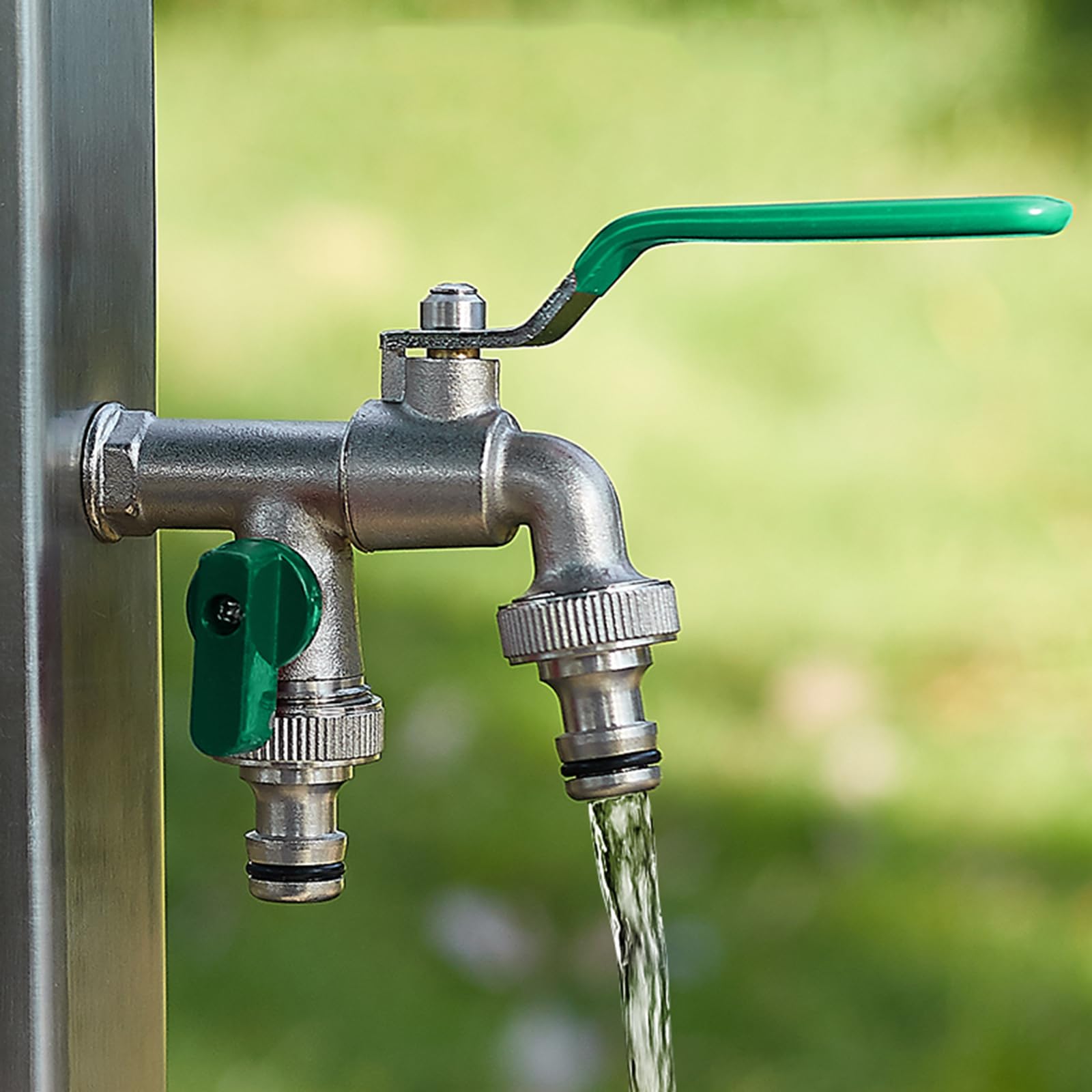 Rubinetto Doppio Giardino Valvola A Sfera in Ottone Antigelo da 1/2 Pollice per Esterni, Autolavaggio, Irrigazione,Verde Cromo
