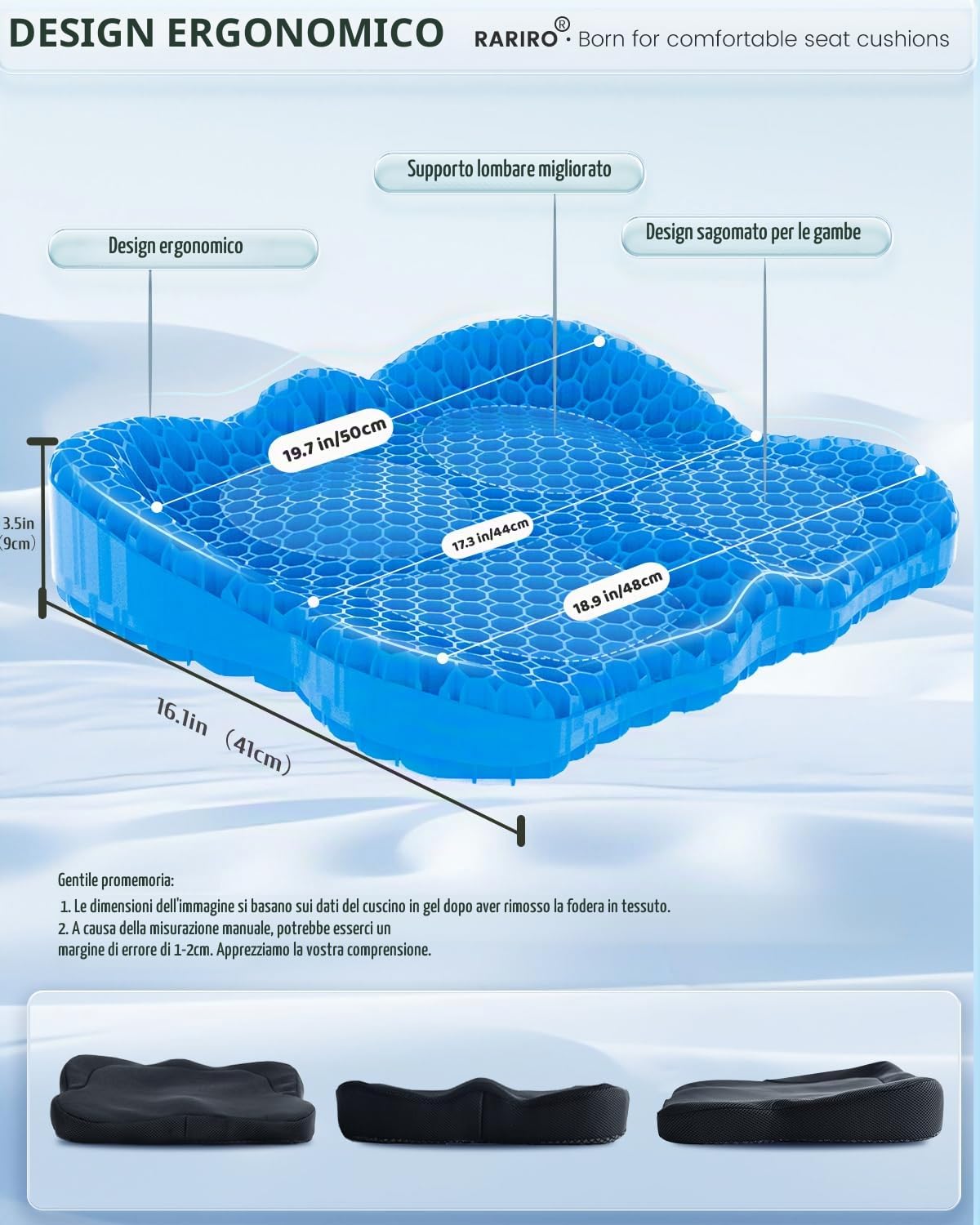 Cuscino per Sedile in Gel, Extra 50 cm di Cuscini per Sedile di Sedia a Rotelle, Cuscini Morbidi per Auto, Sedia da Ufficio per Sollievo dal Dolore al Coccige e Sciatica, Cuscino Ergonomico