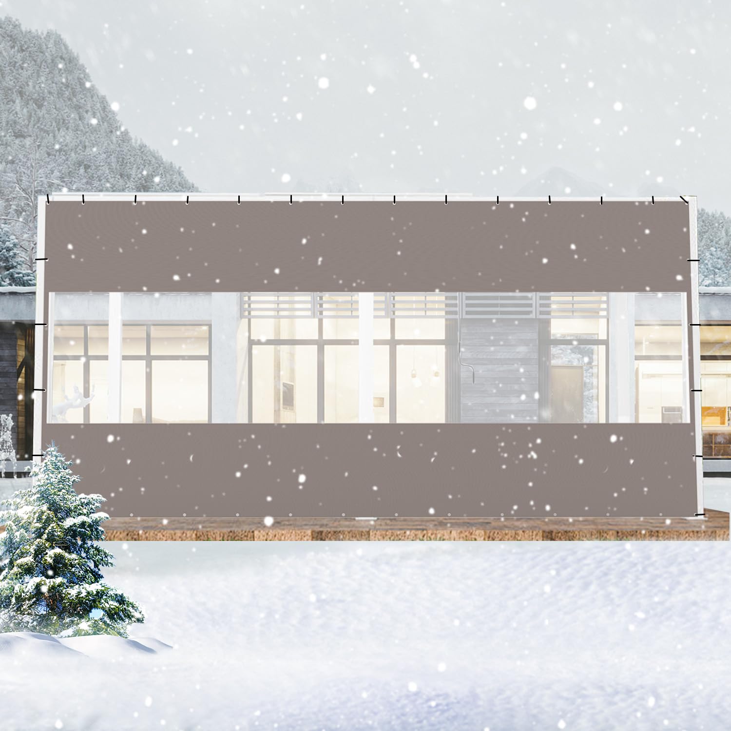 Domi Heavy Duty Outdoor Clear Panel Curtain, 18 oz Waterproof PVC Polyester Curtain, Weather Resistant & Tearproof for Patios, Gazebos, Pergolas, Privacy Screen (8'H x 16'W, Gray)