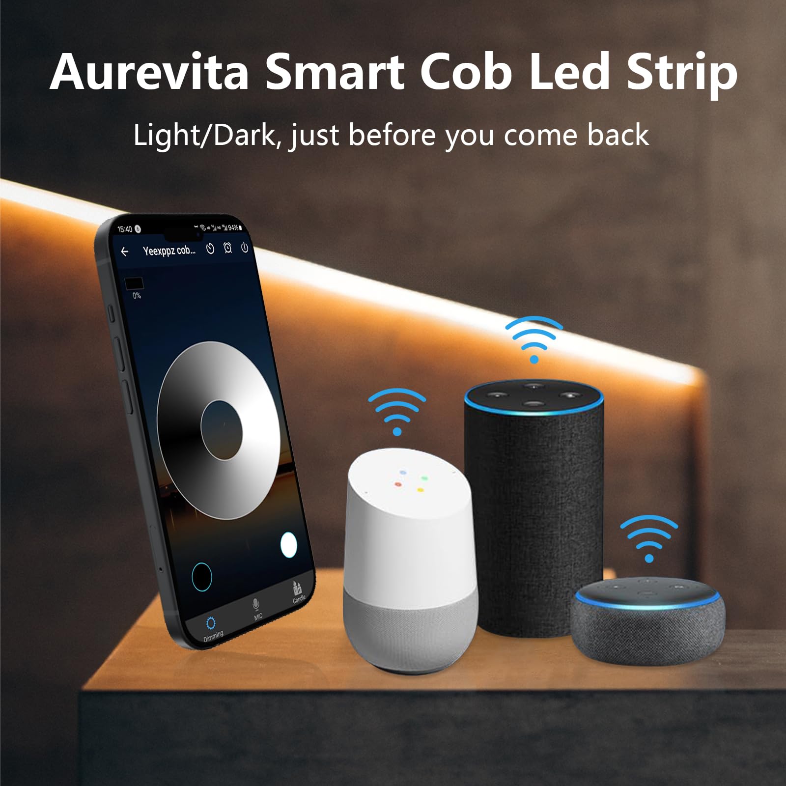 Tiras LED COB, LED Blanco Cálido WiFi, Compatible con Aplicación Inteligente, Regulable, Sin Puntos, Recortable, 3200 LEDS CRI90+ Ahorro de Energía. (10m WIFI)