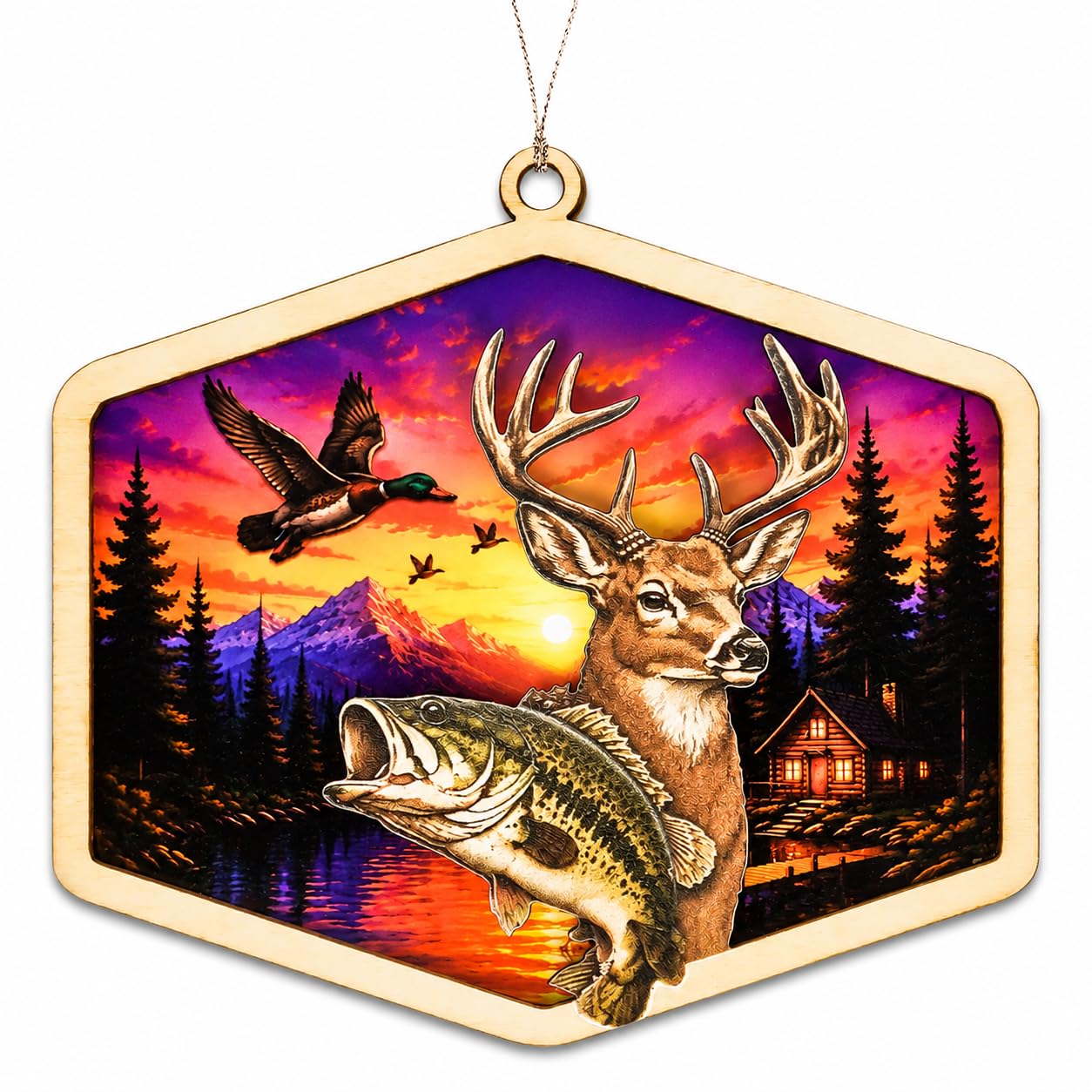 Duck Hunting Ornament for Christmas Tree, Rustic Camping Christmas Ornament with Mountain Sunset and Forest Scene, Christmas 2026 Decor for Hunters, Hunting Gifts for Men, Hunter Gifts and Hiking Gift