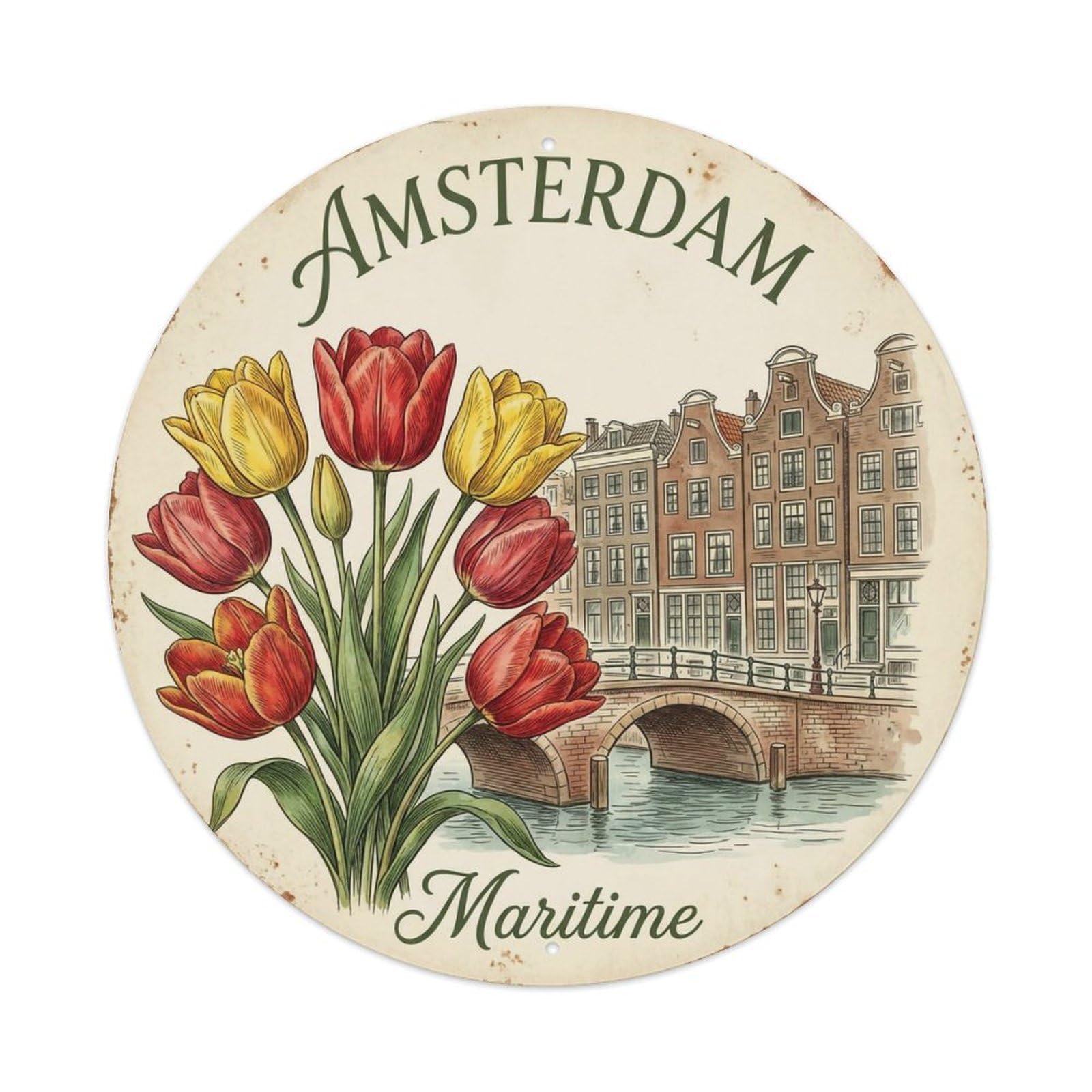 Yrnq 8X8inch Vintage Style Vintage Travel Amsterdam Netherlands Tulip Metal Tin Sign
