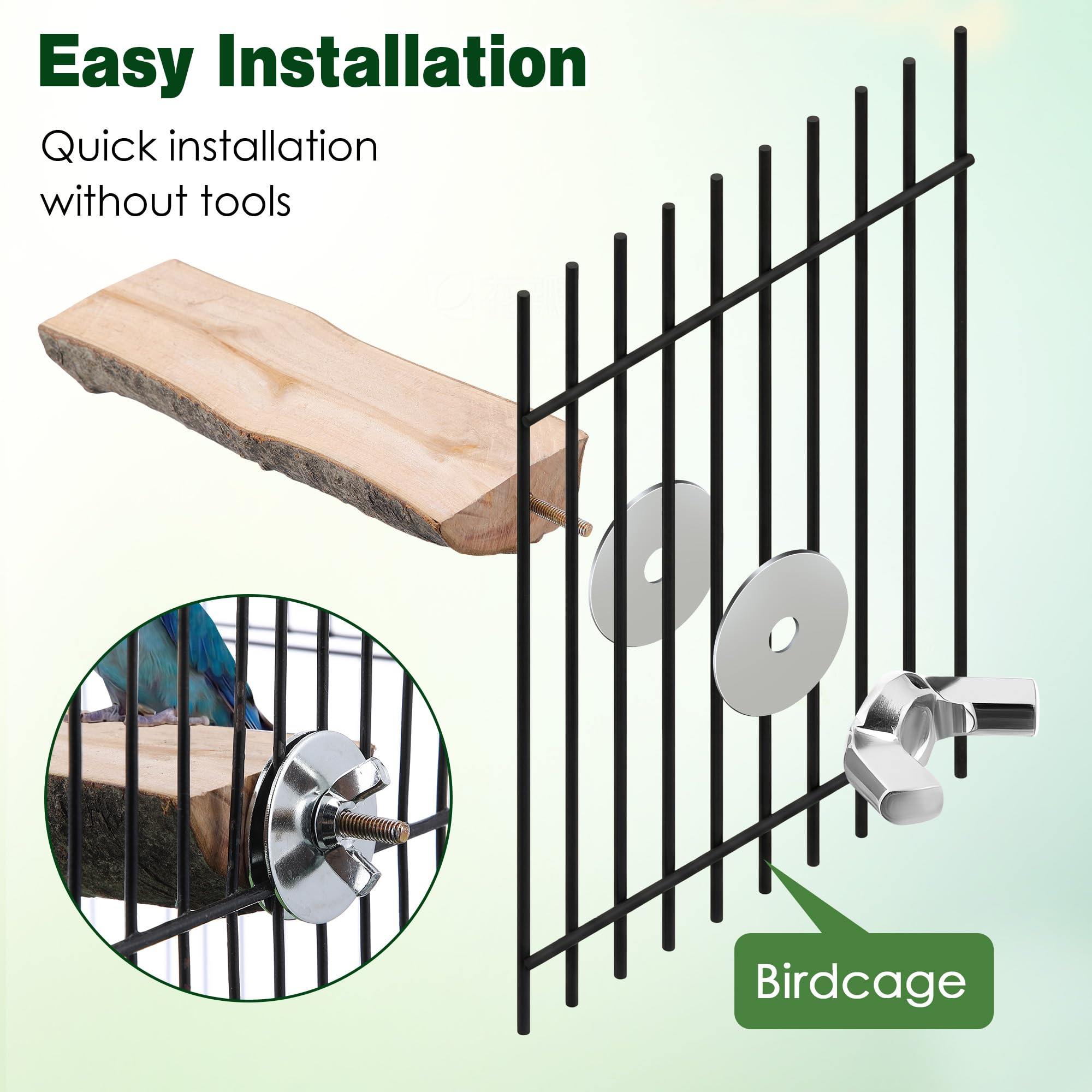 Saillong 3 Pack Natural Wood Bird Perch, Parrot Platforms Stand, Comfortable Resting Perch for Eating, Drinking & Foot Health, Chewable Standing Cage Accessories, for Parakeet, Cockatiels, Lovebirds - image 6